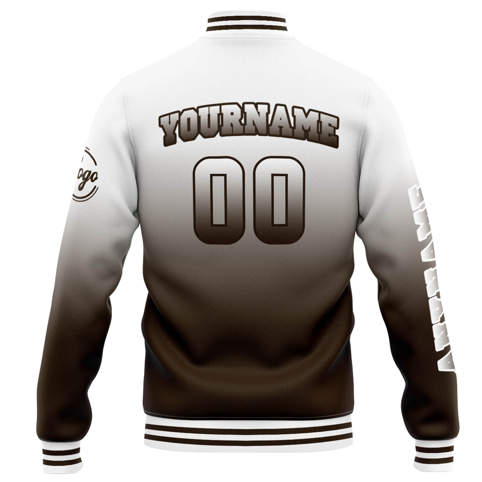 Custom White Brown Gradient Varsity Jacket for Men Women and Youth with Personalized Letterman Jacket 