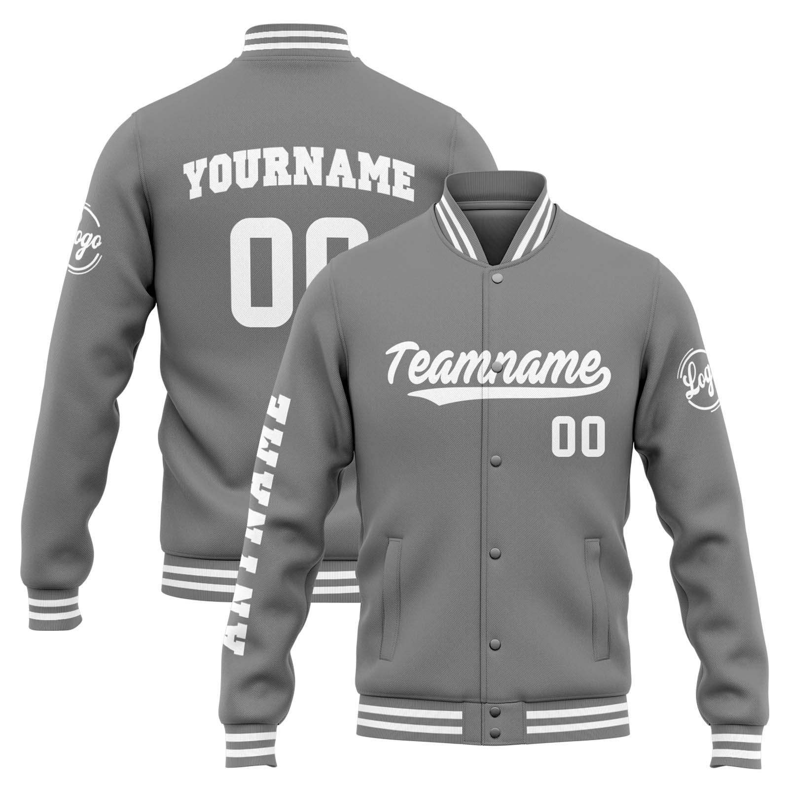 Custom Grey White Varsity Jacket for Men Women and Youth with Personalized Letterman Jacket 