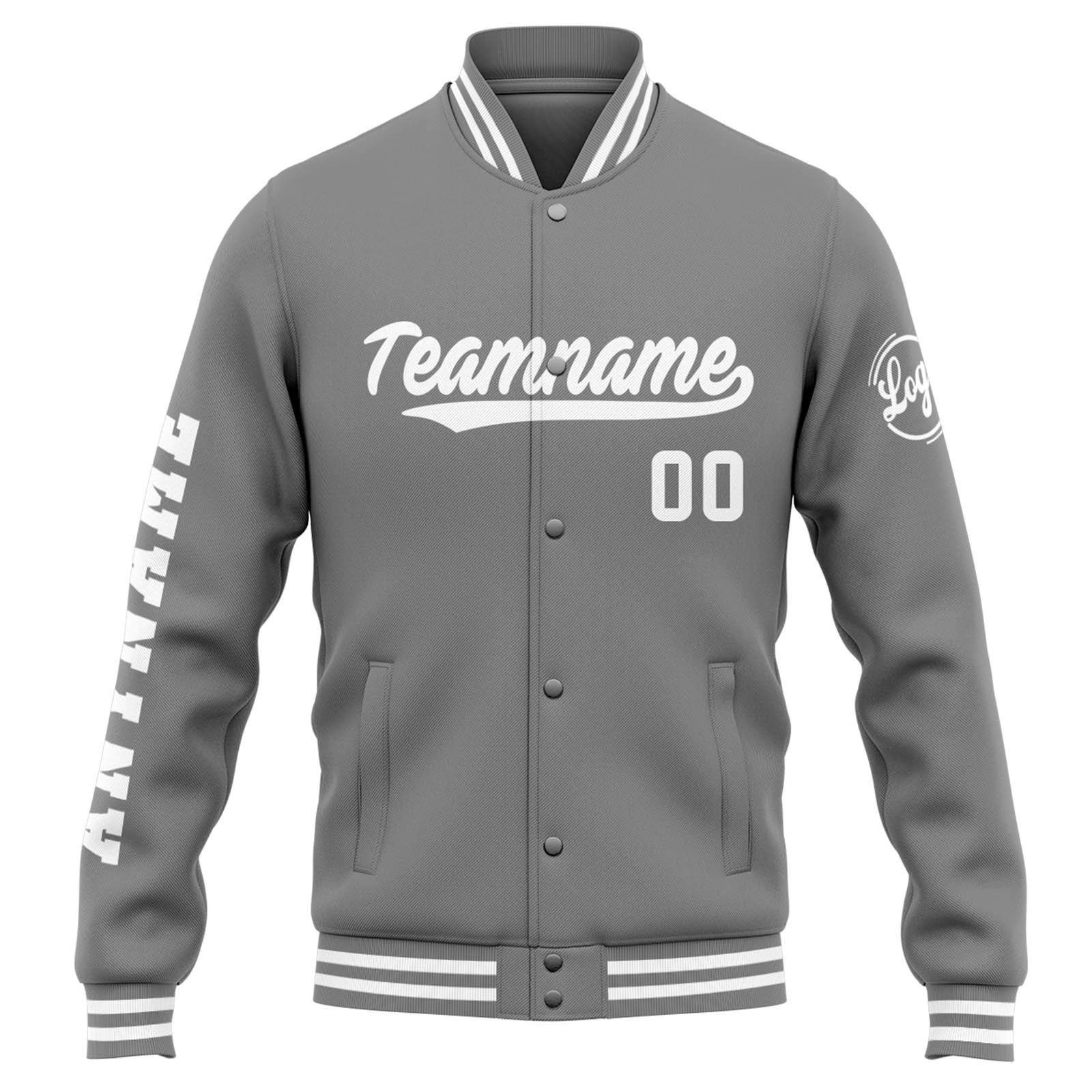 Custom Grey White Varsity Jacket for Men Women and Youth with Personalized Letterman Jacket 