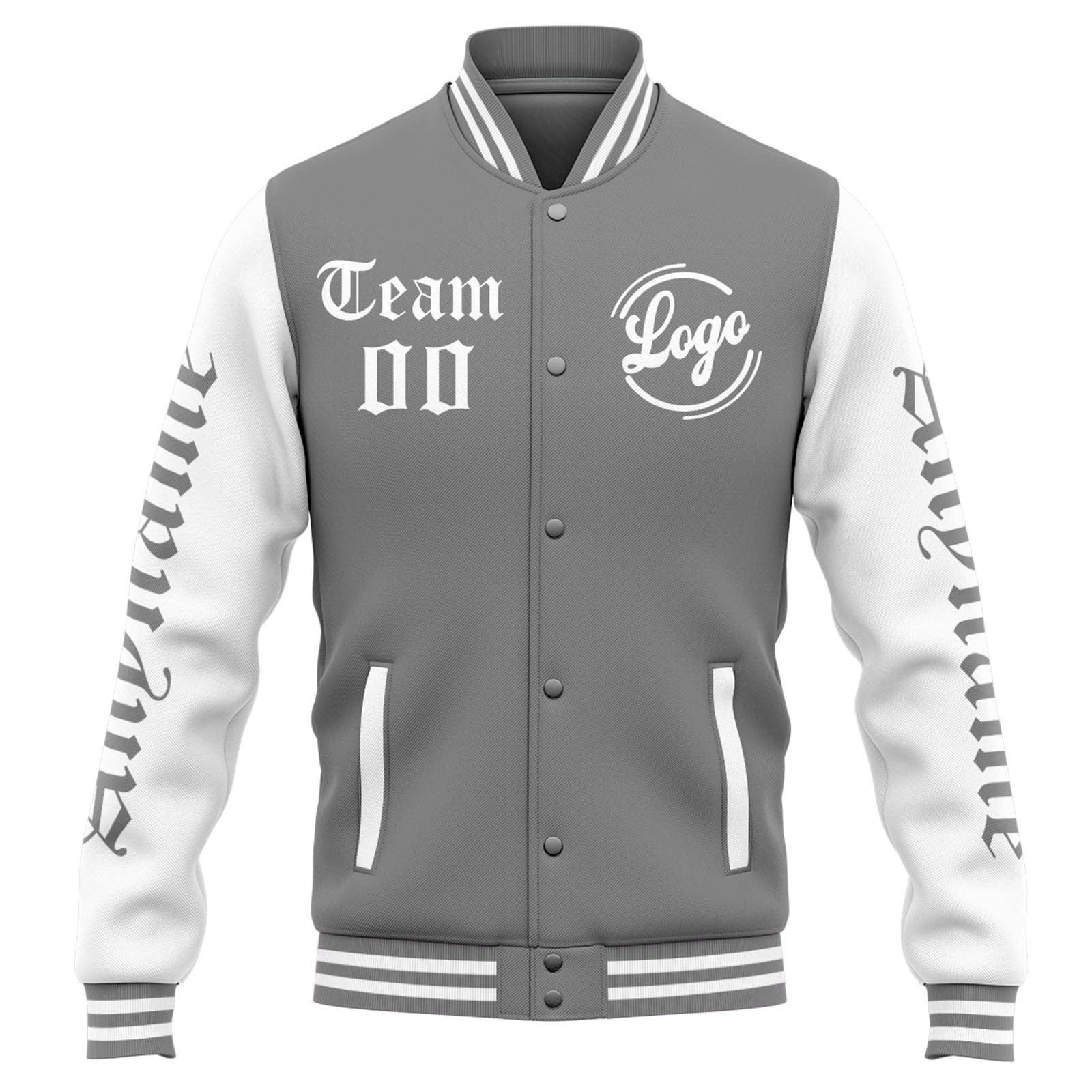 Custom Grey White Varsity Jacket for Men Women and Youth with Personalized Letterman Jacket 