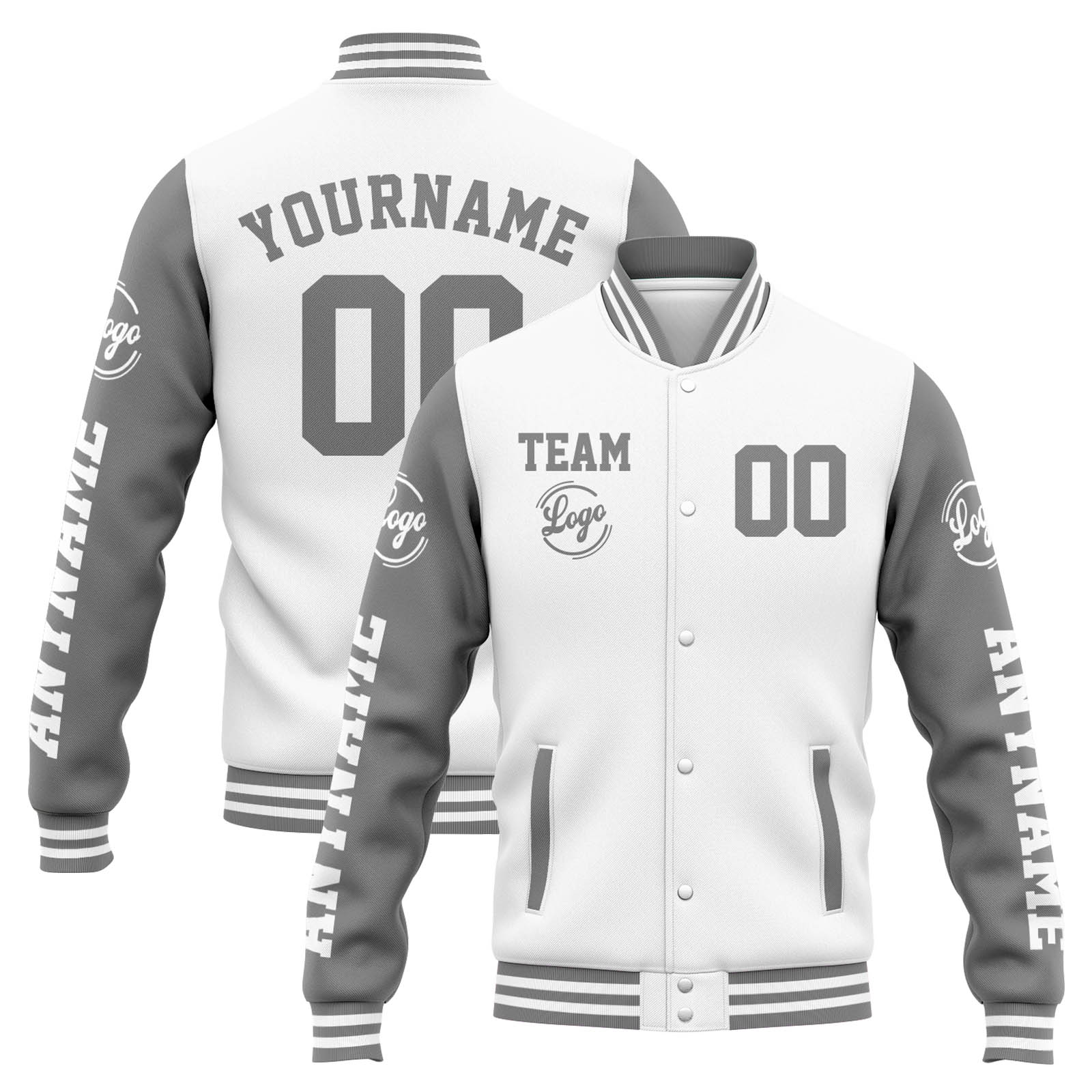 Custom White Grey Varsity Jacket for Men Women and Youth with Personalized Letterman Jacket 