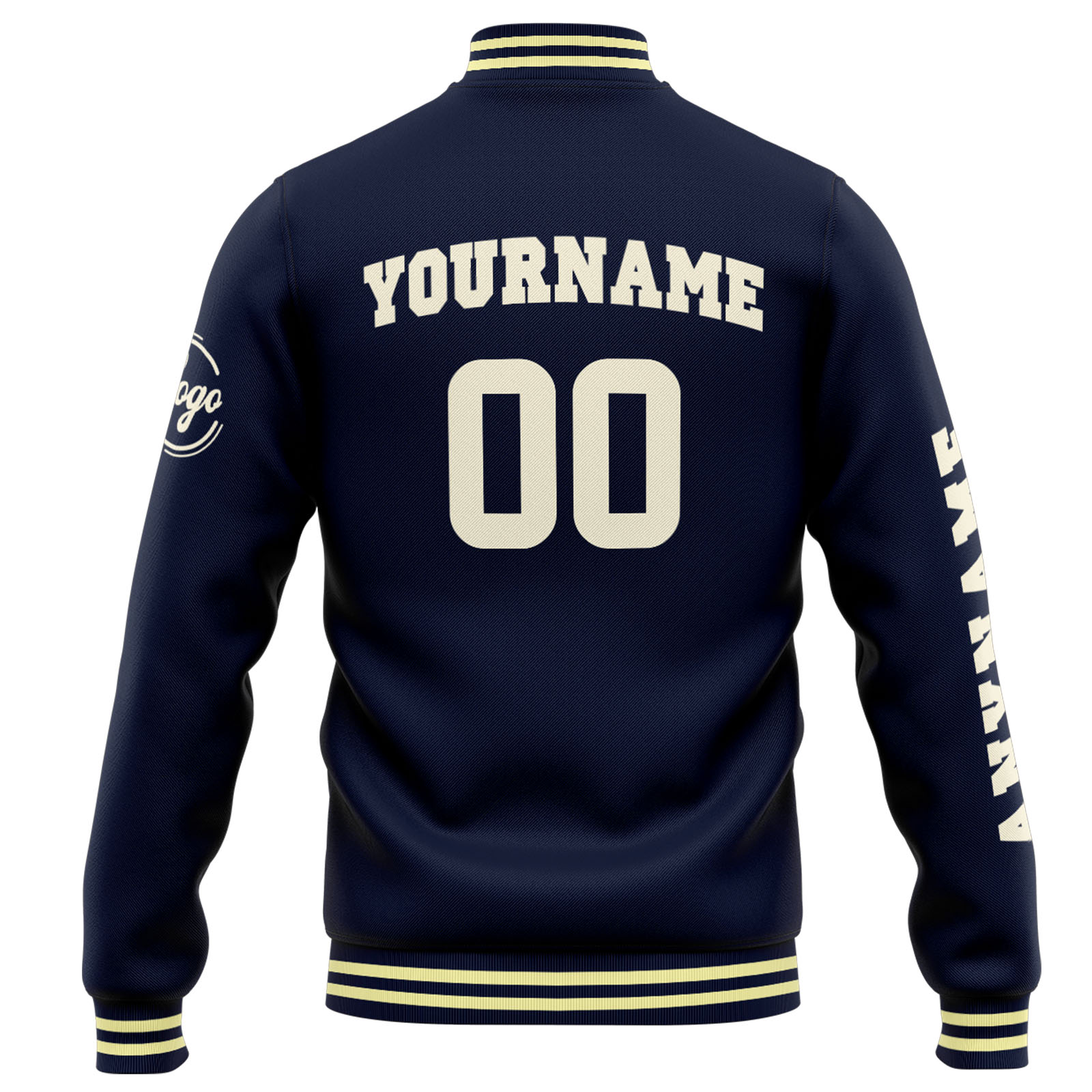 Custom Navy Cream Varsity Jacket for Men Women and Youth with Personalized Letterman Jacket 