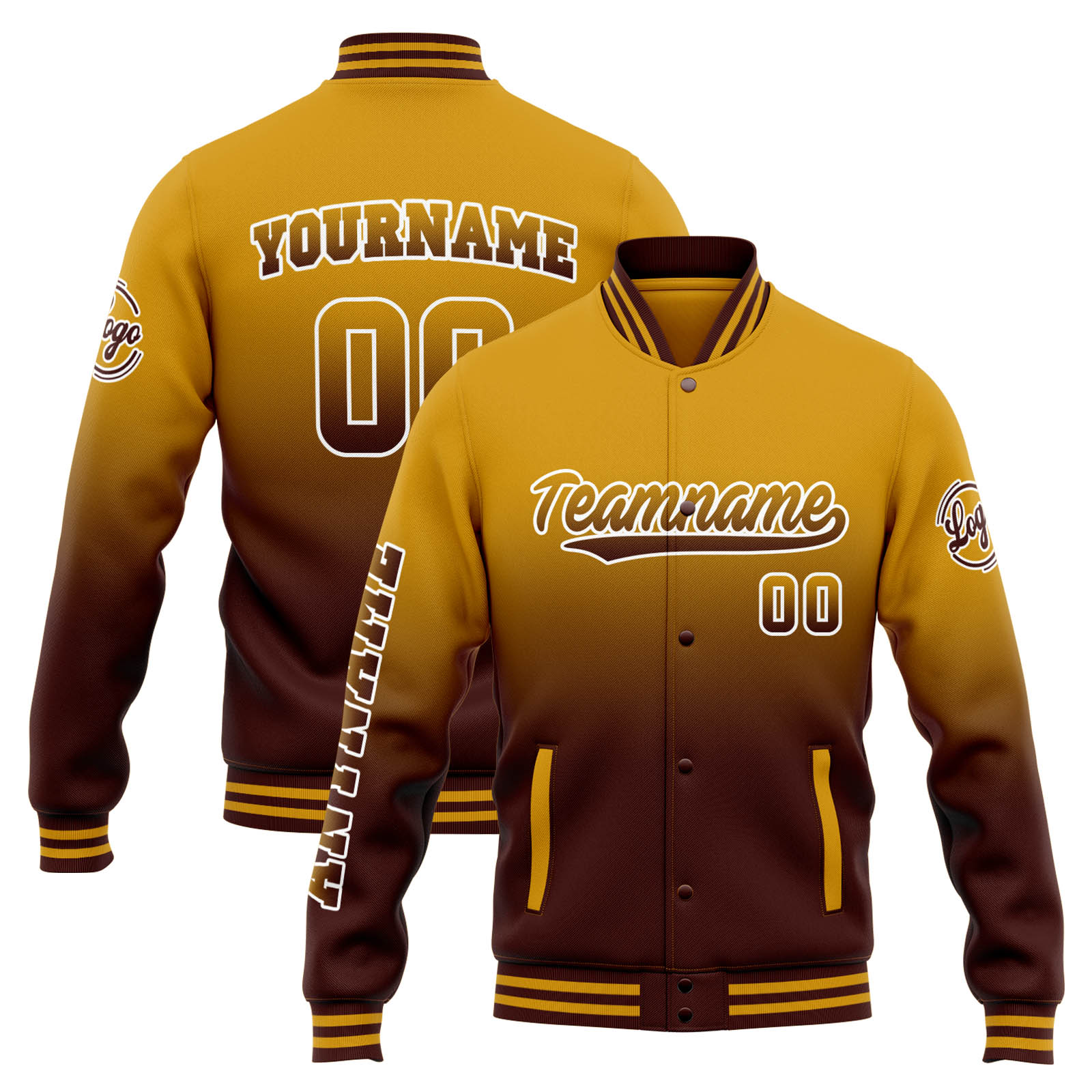Custom Gold Burgundy Gradient Varsity Jacket for Men Women and Youth with Personalized Letterman Jacket 