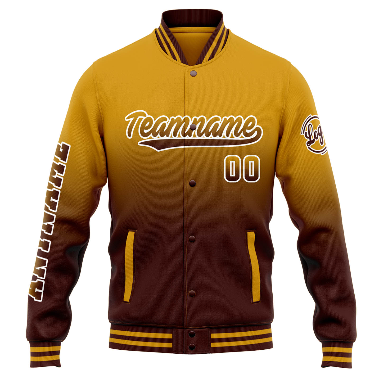 Custom Gold Burgundy Gradient Varsity Jacket for Men Women and Youth with Personalized Letterman Jacket 
