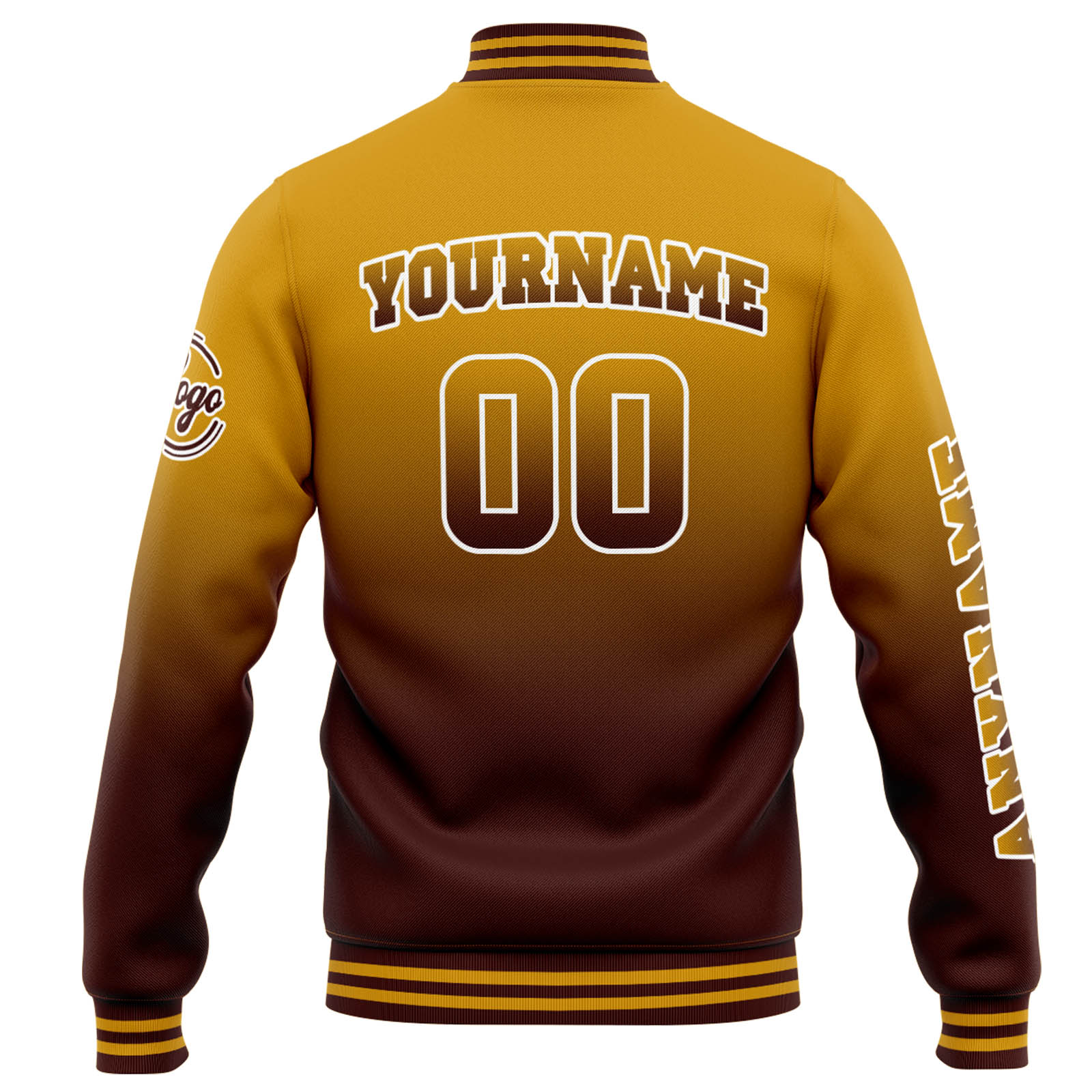 Custom Gold Burgundy Gradient Varsity Jacket for Men Women and Youth with Personalized Letterman Jacket 