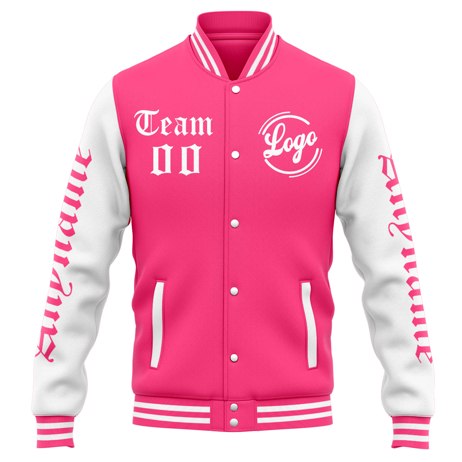 Custom Pink White Varsity Jacket for Men Women and Youth with Personalized Letterman Jacket 