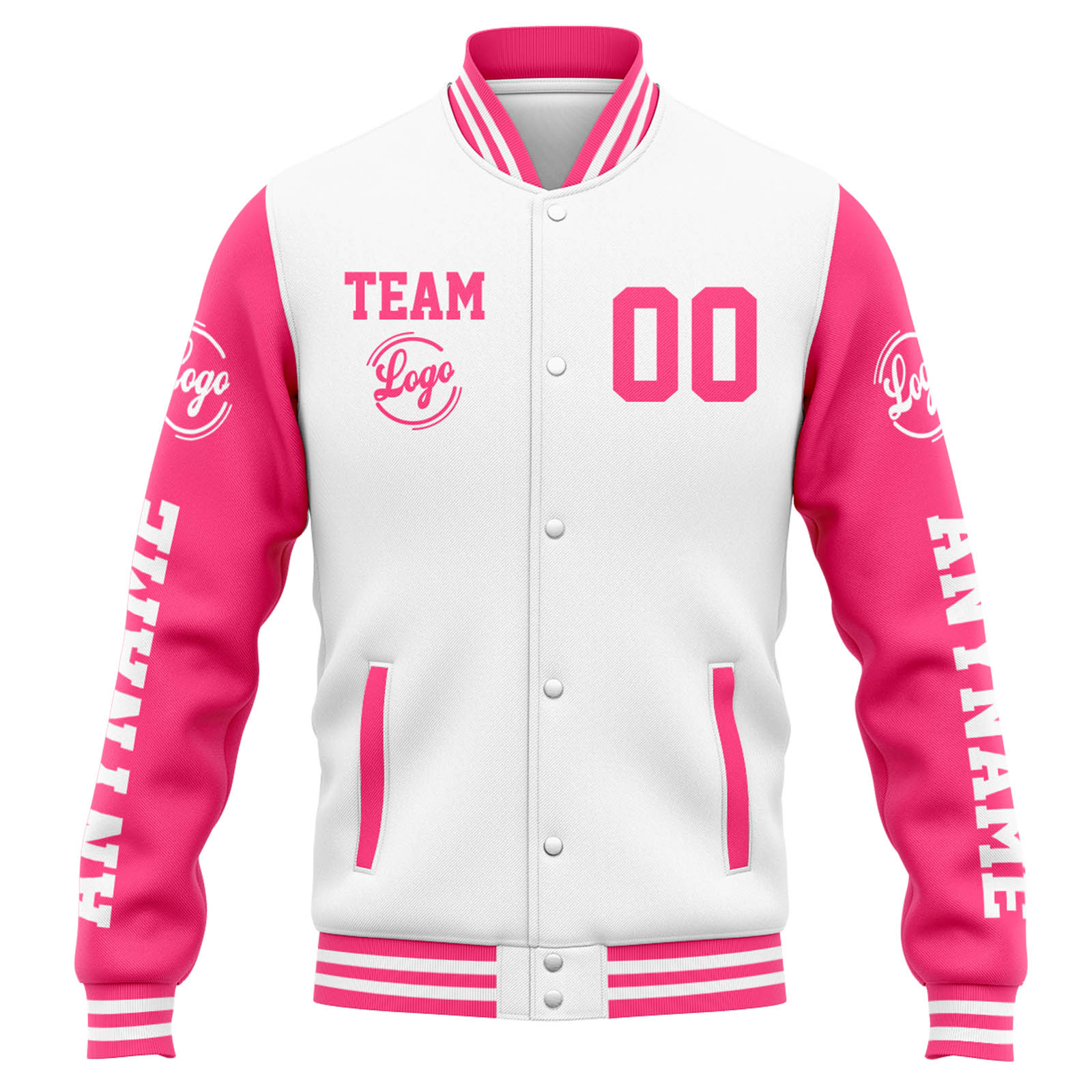 Custom White Pink Varsity Jacket for Men Women and Youth with Personalized Letterman Jacket 