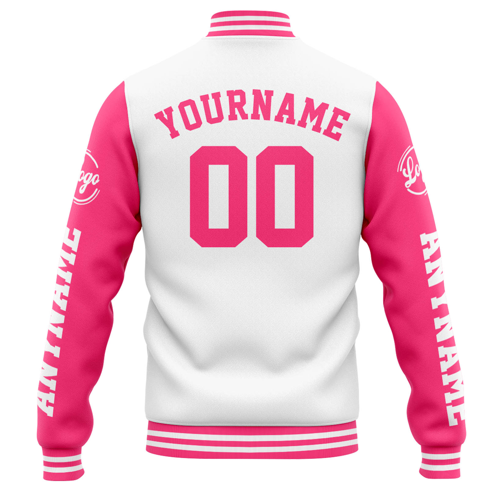 Custom White Pink Varsity Jacket for Men Women and Youth with Personalized Letterman Jacket 