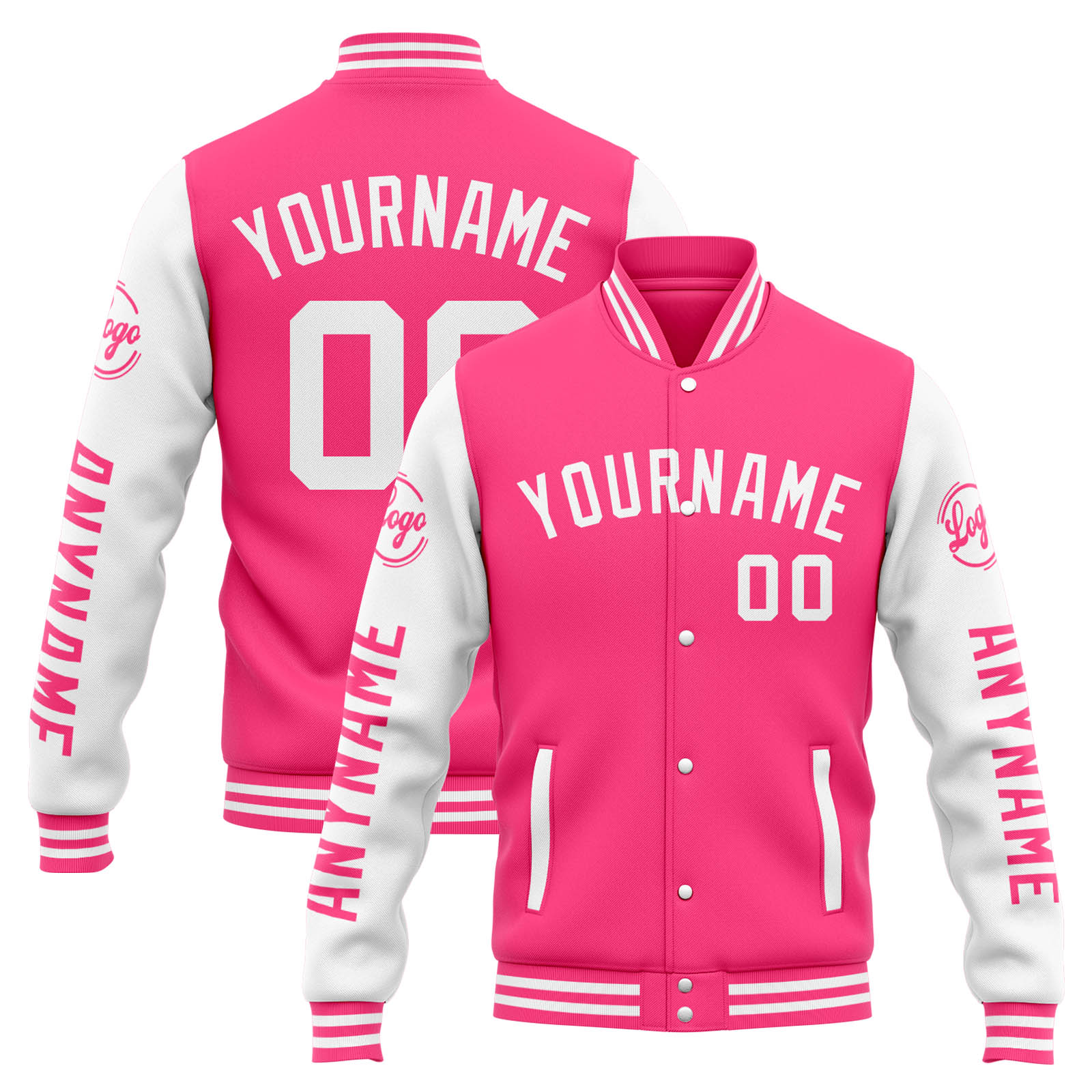 Custom Pink White Varsity Jacket for Men Women and Youth with Personalized Letterman Jacket 