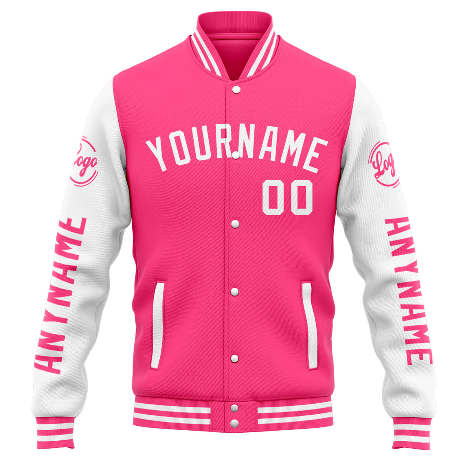 Custom Pink White Varsity Jacket for Men Women and Youth with Personalized Letterman Jacket 