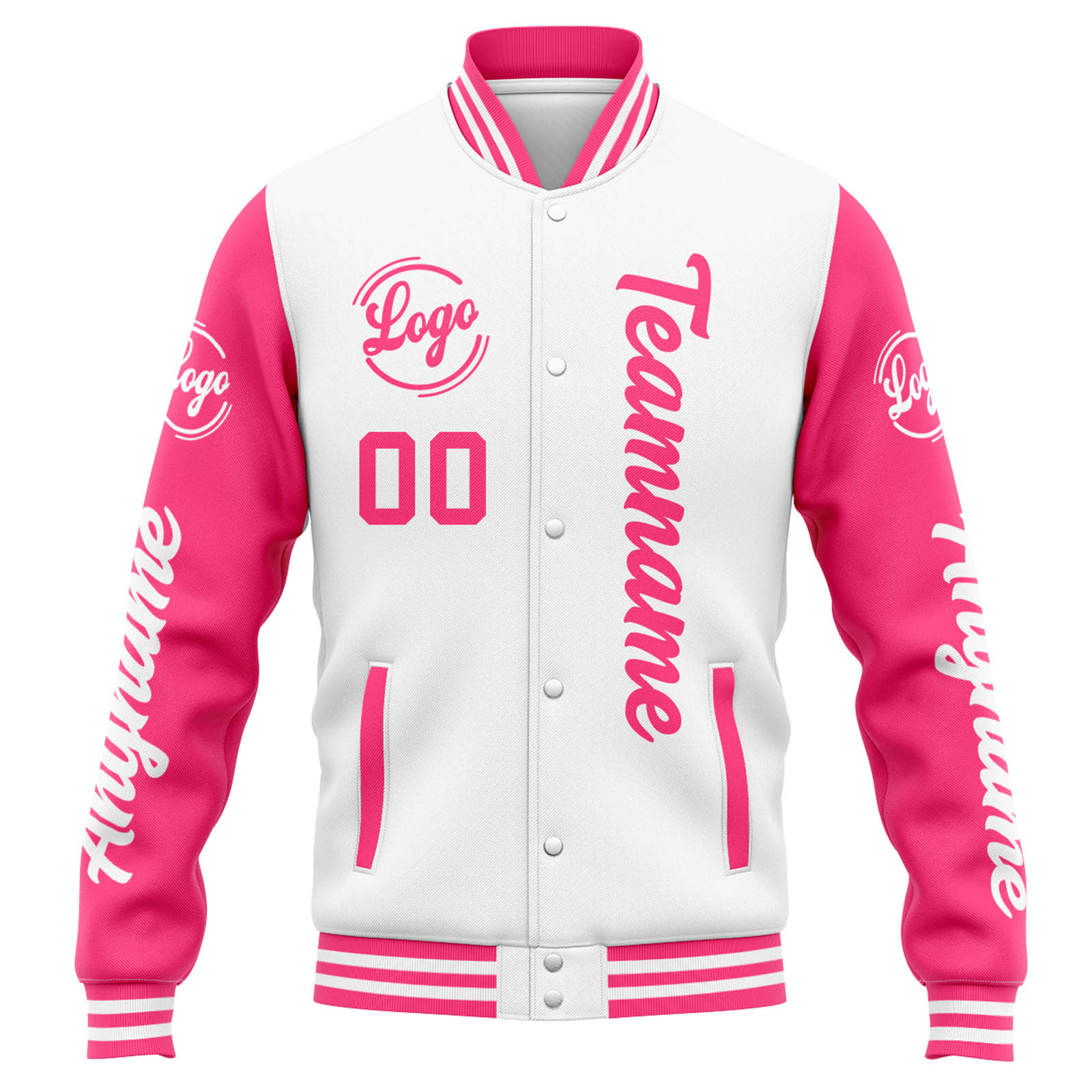 Custom White Pink Varsity Jacket for Men Women and Youth with Personalized Letterman Jacket 