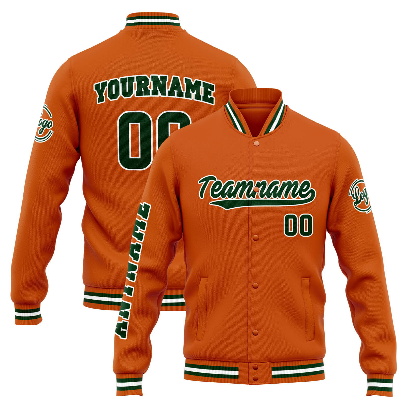 Custom Orange Dark Green Varsity Jacket for Men Women and Youth with Personalized Letterman Jacket 