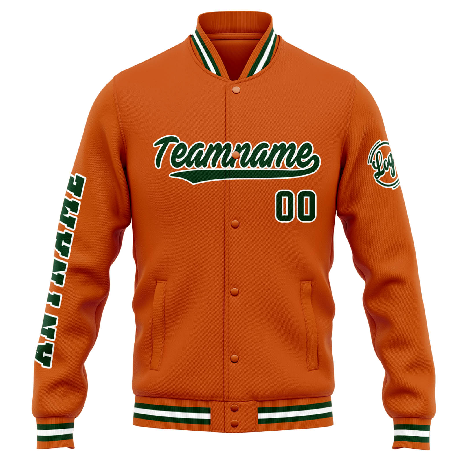 Custom Orange Dark Green Varsity Jacket for Men Women and Youth with Personalized Letterman Jacket 