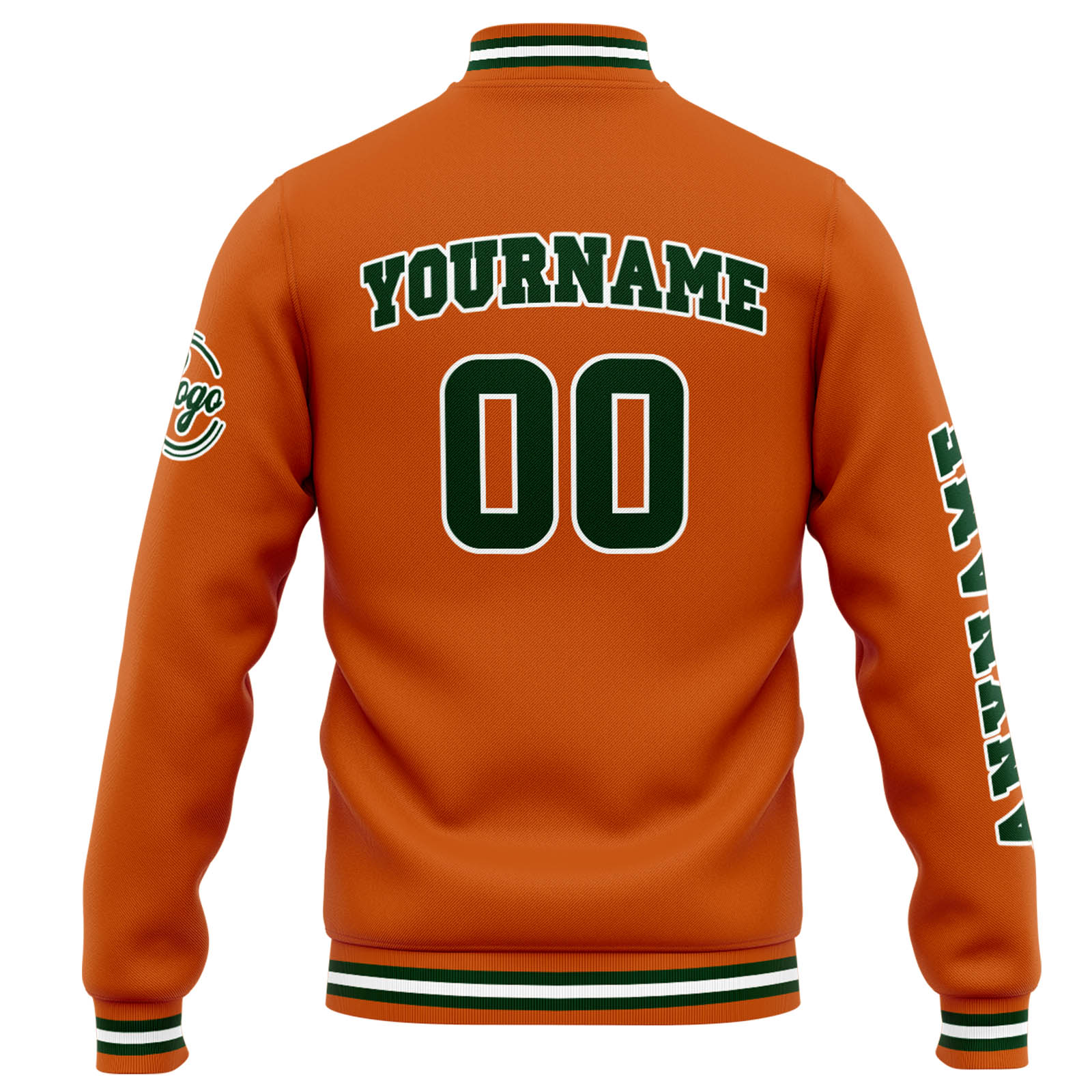 Custom Orange Dark Green Varsity Jacket for Men Women and Youth with Personalized Letterman Jacket 