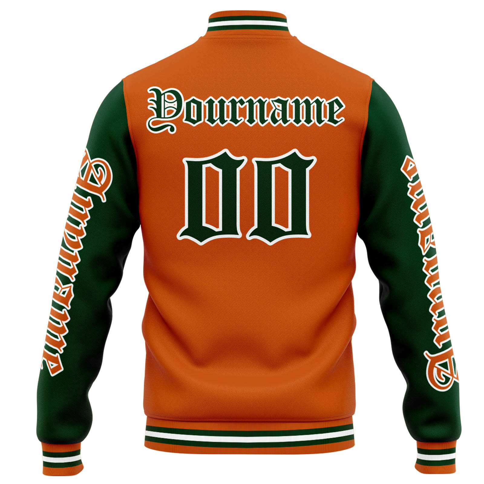 Custom Orange Dark Green Varsity Jacket for Men Women and Youth with Personalized Letterman Jacket 