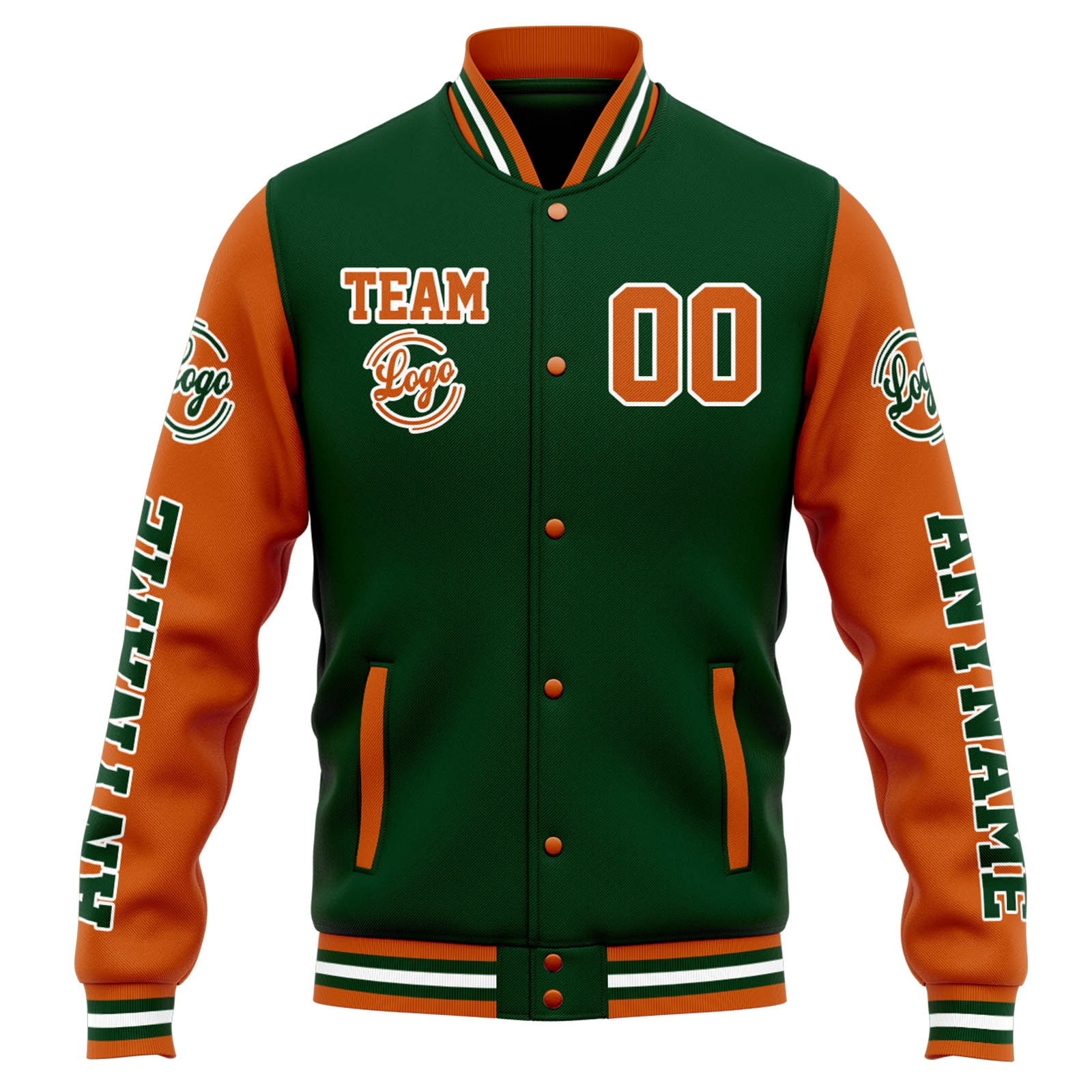 Custom Drak Green Orange Varsity Jacket for Men Women and Youth with Personalized Letterman Jacket 