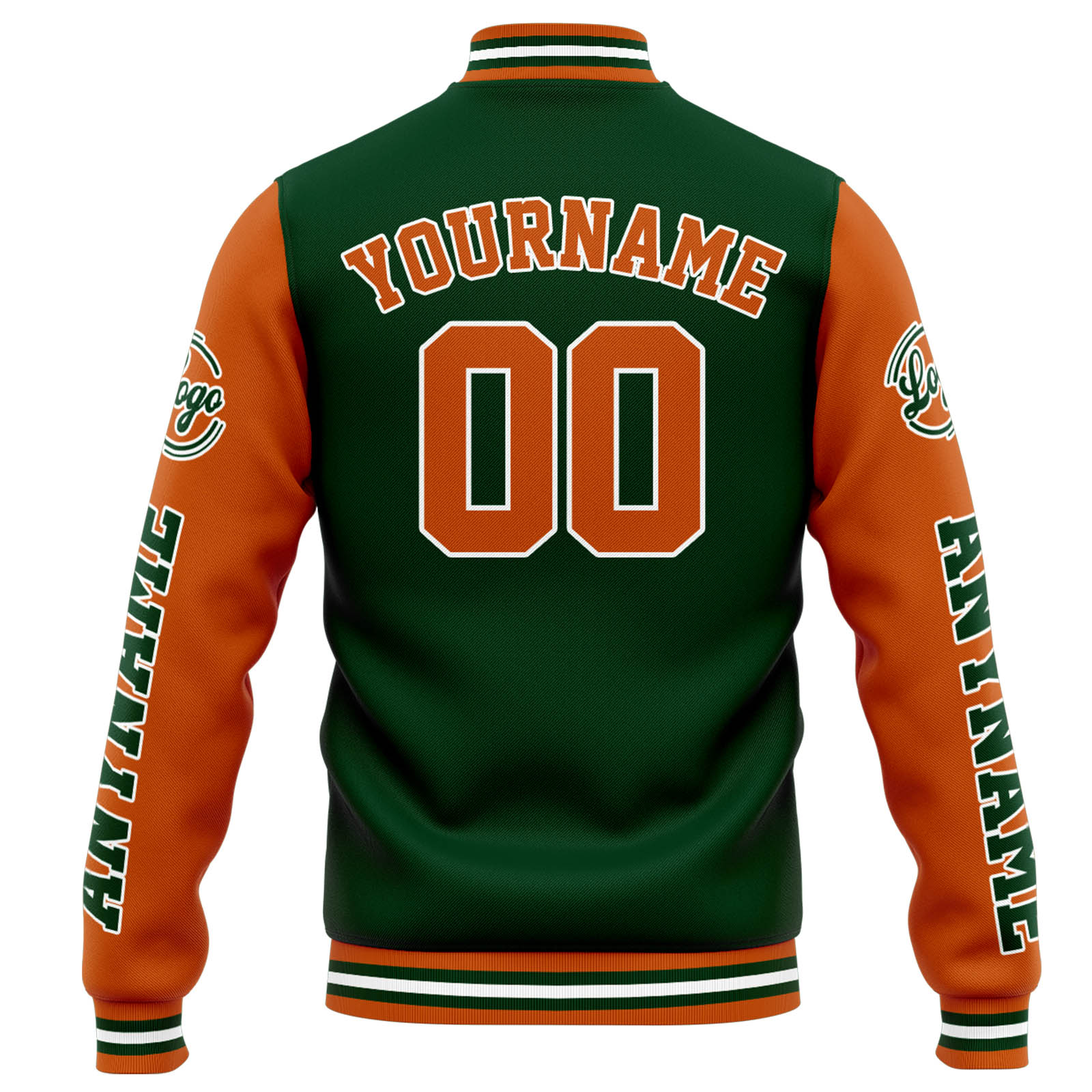 Custom Drak Green Orange Varsity Jacket for Men Women and Youth with Personalized Letterman Jacket 
