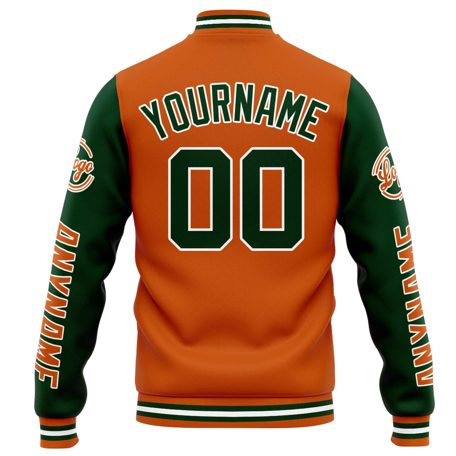 Custom Orange Dark Green Varsity Jacket for Men Women and Youth with Personalized Letterman Jacket 