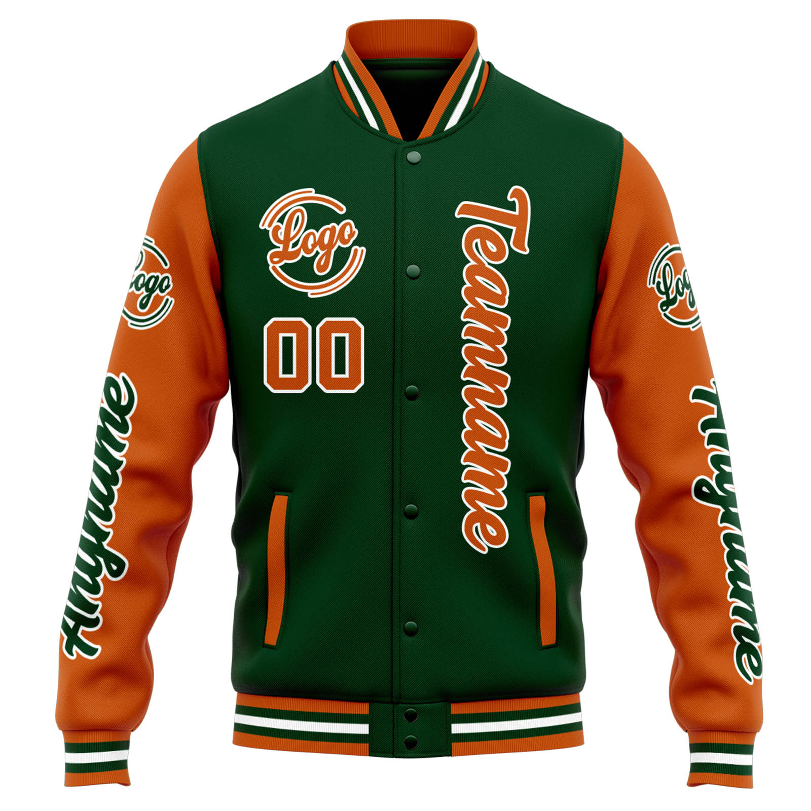 Custom Drak Green Orange Varsity Jacket for Men Women and Youth with Personalized Letterman Jacket 