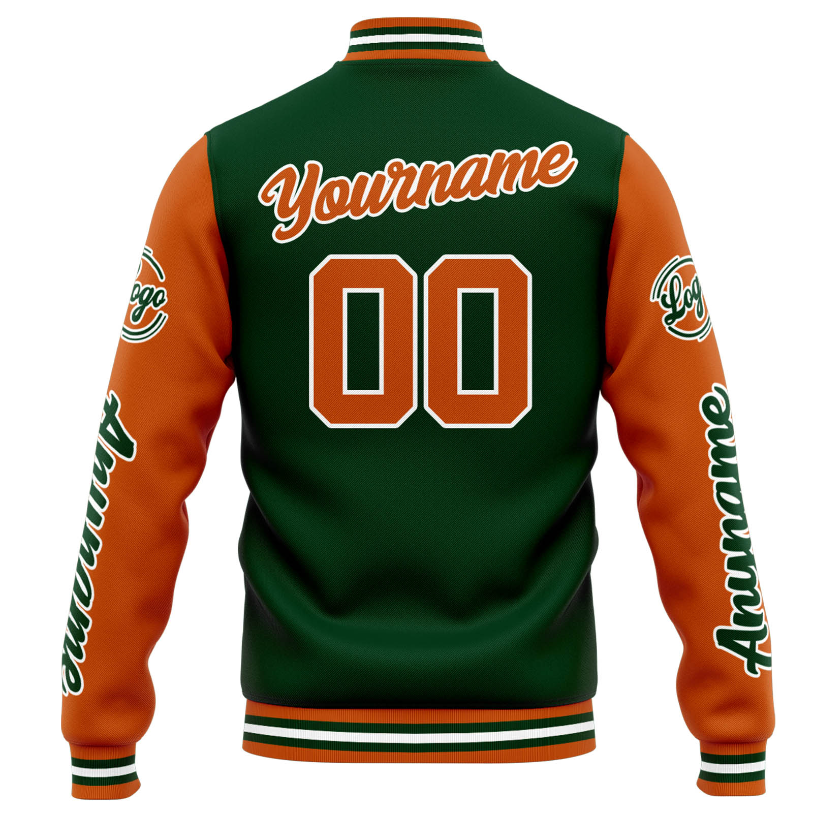 Custom Drak Green Orange Varsity Jacket for Men Women and Youth with Personalized Letterman Jacket 