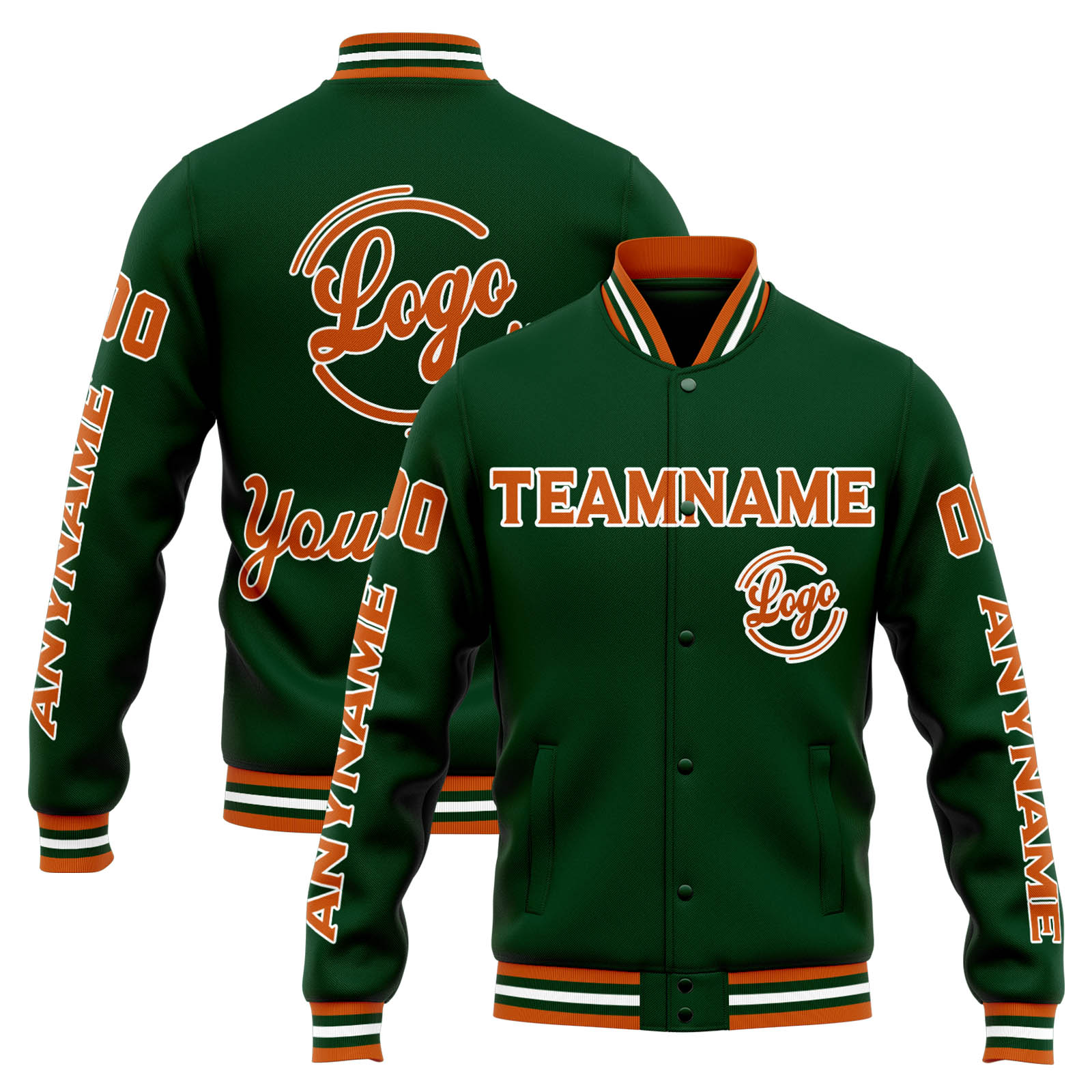 Custom Drak Green Orange Varsity Jacket for Men Women and Youth with Personalized Letterman Jacket 
