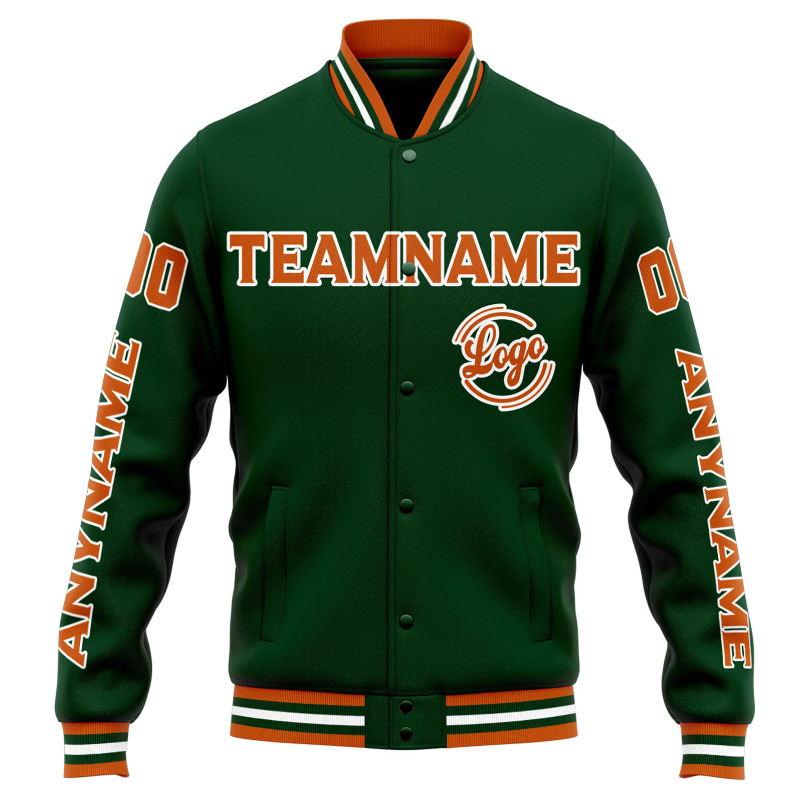 Custom Drak Green Orange Varsity Jacket for Men Women and Youth with Personalized Letterman Jacket 