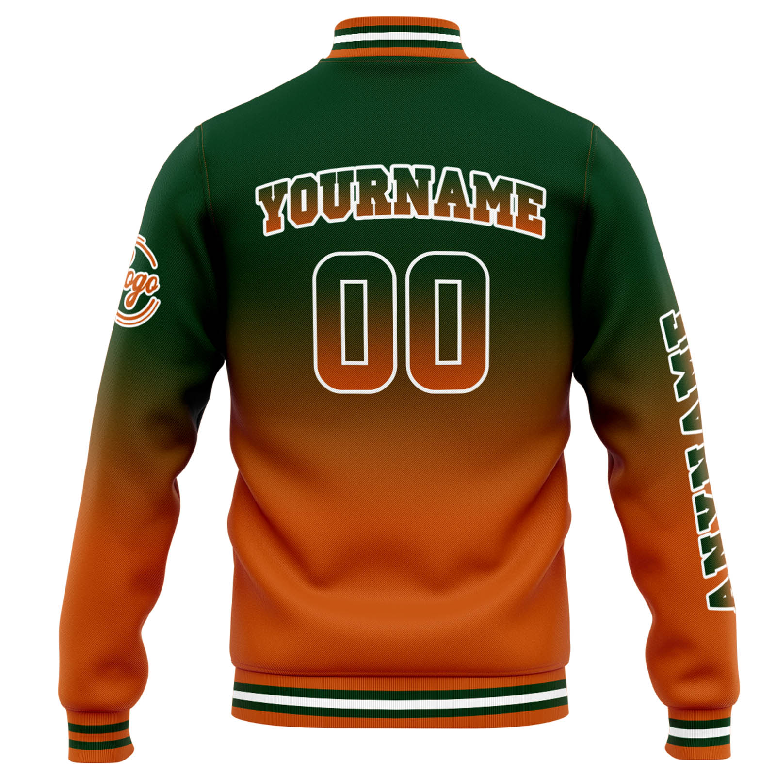 Custom Drak Green Orange Gradient Varsity Jacket for Men Women and Youth with Personalized Letterman Jacket 