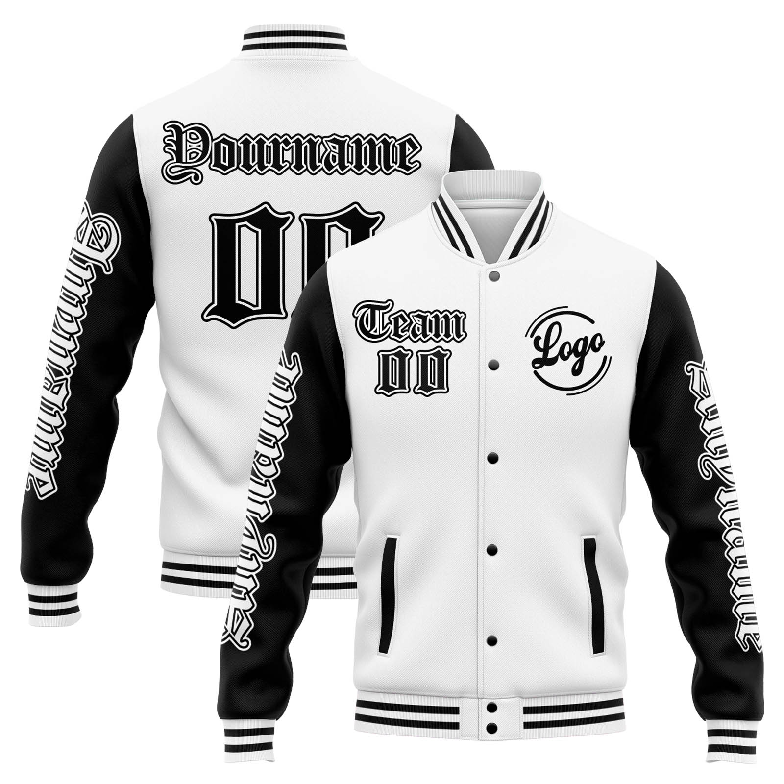 Custom White Black Varsity Jacket for Men Women and Youth with Personalized Letterman Jacket 