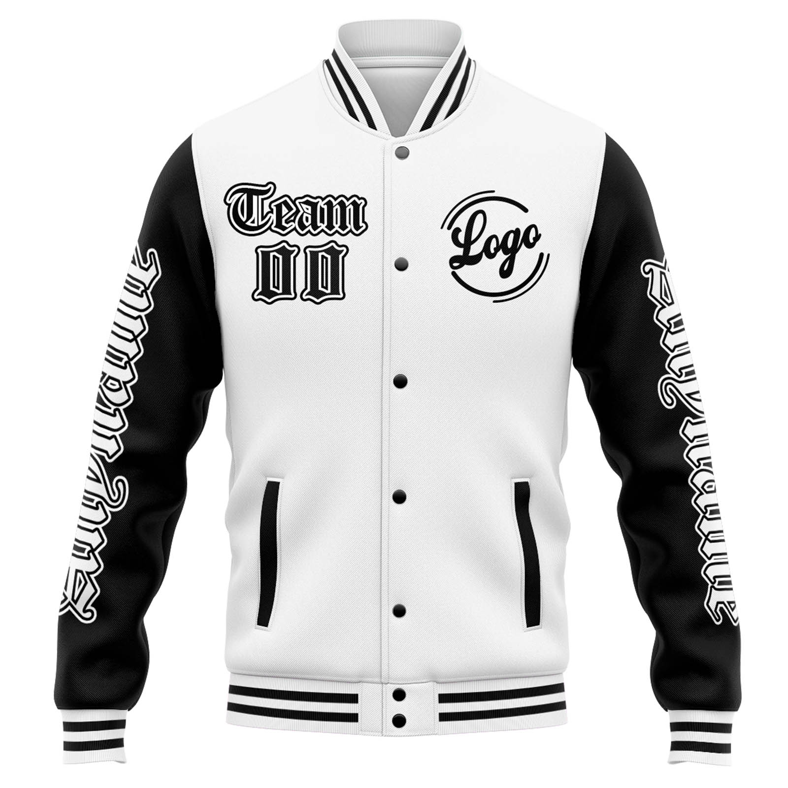 Custom White Black Varsity Jacket for Men Women and Youth with Personalized Letterman Jacket 
