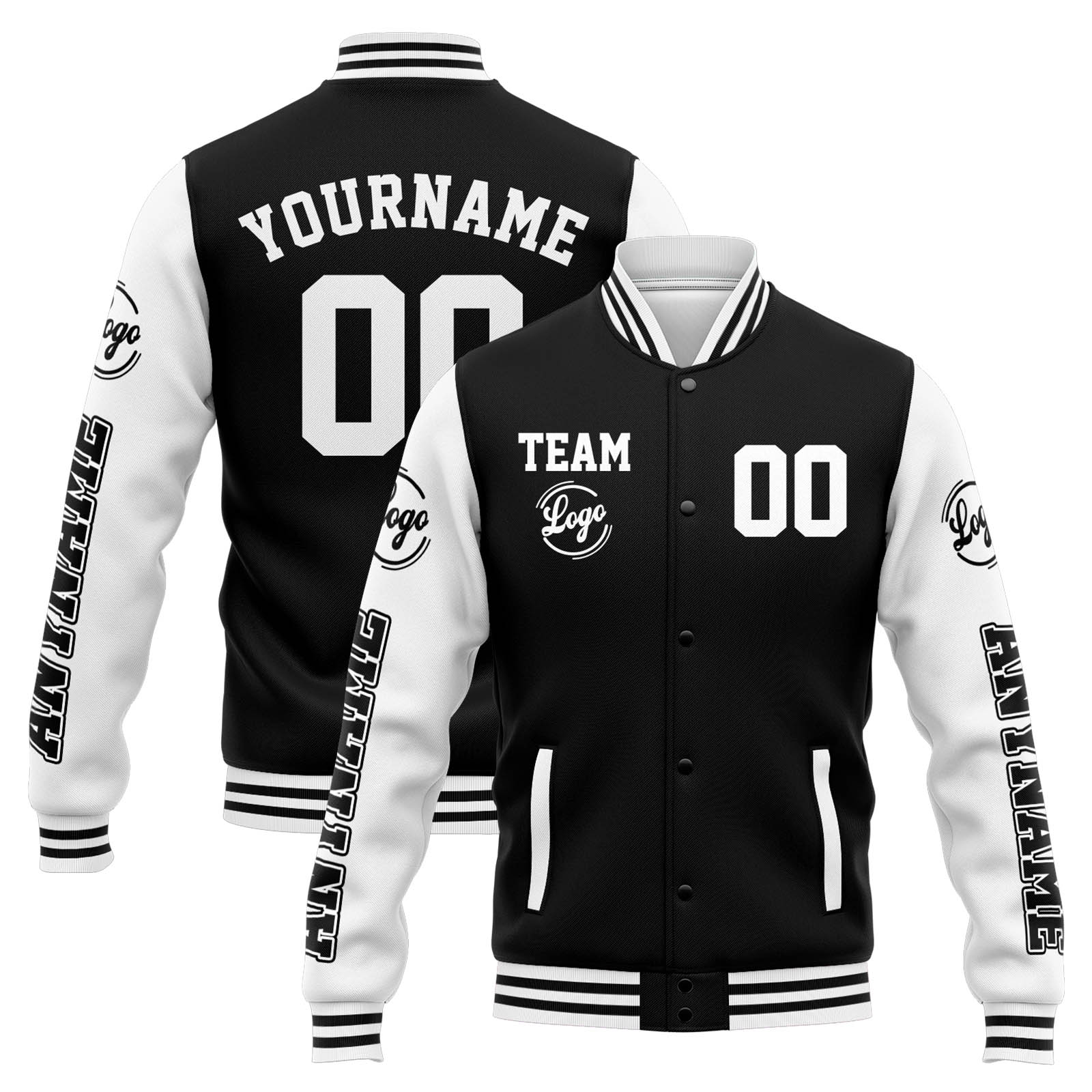Custom Black White Varsity Jacket for Men Women and Youth with Personalized Letterman Jacket 
