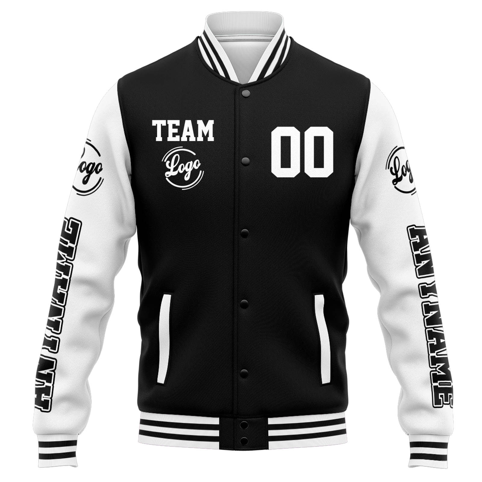 Custom Black White Varsity Jacket for Men Women and Youth with Personalized Letterman Jacket 