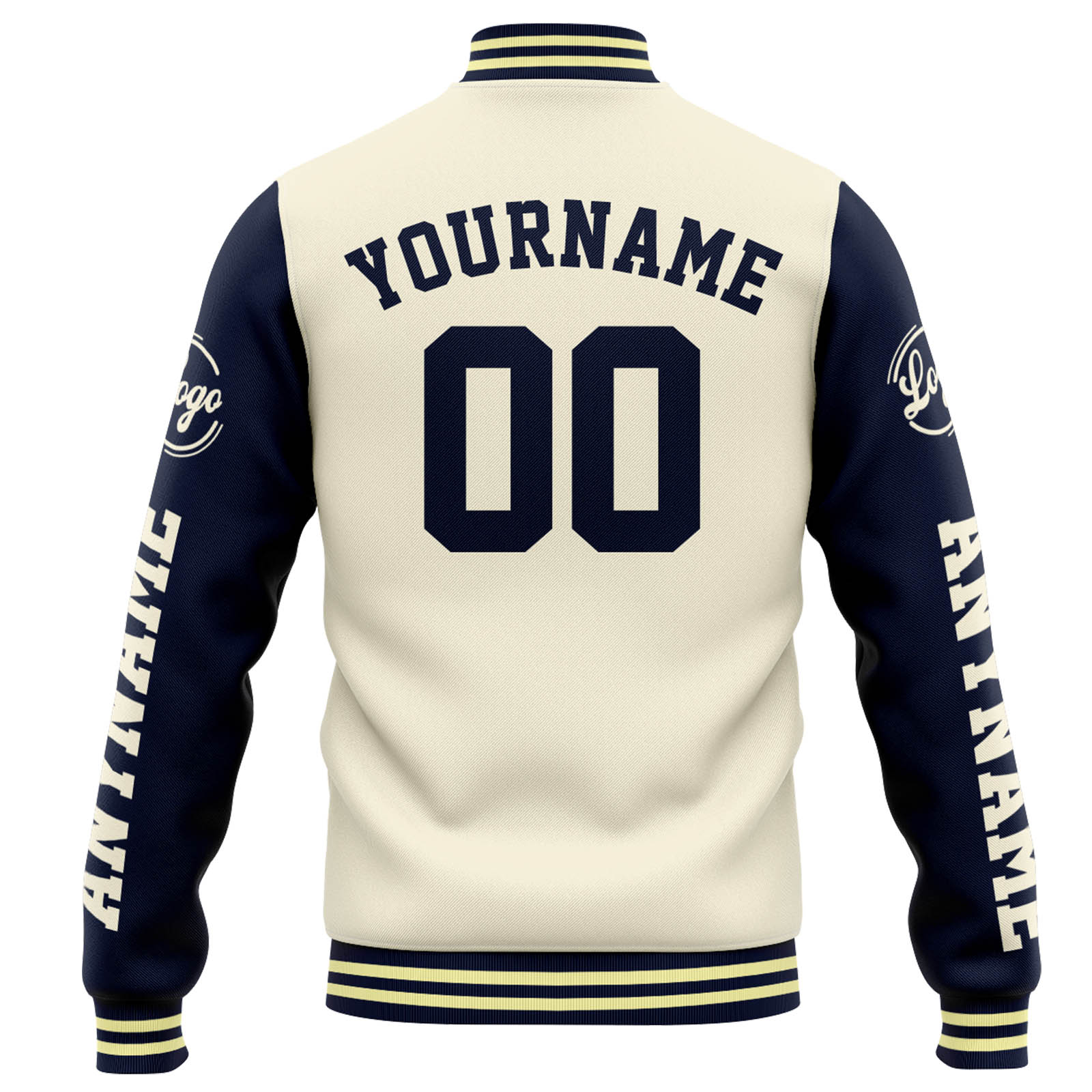 Custom Cream Navy Varsity Jacket for Men Women and Youth with Personalized Letterman Jacket 