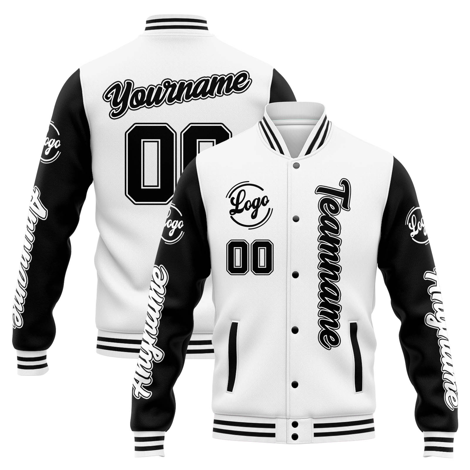 Custom White Black Varsity Jacket for Men Women and Youth with Personalized Letterman Jacket 