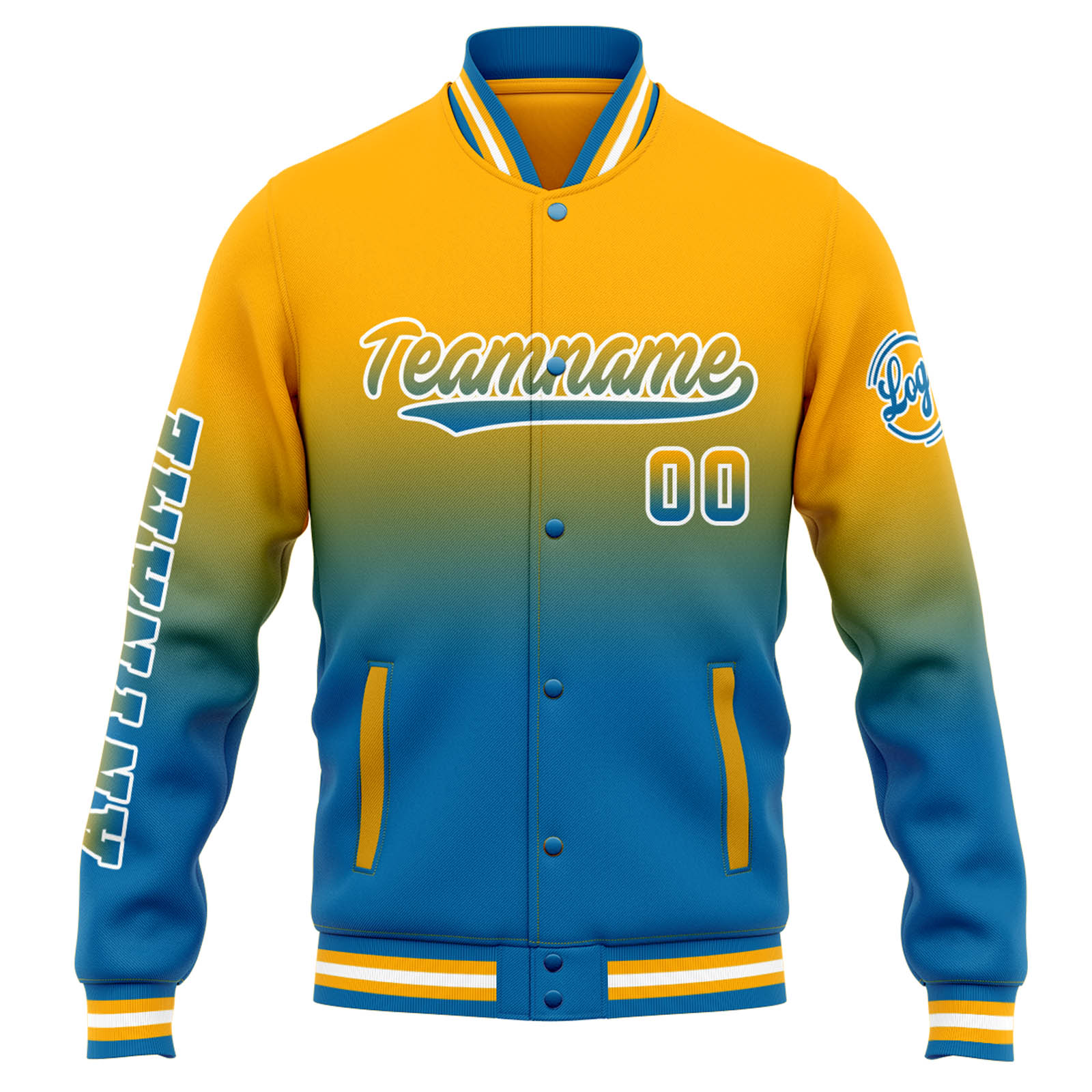 Custom Orange Blue Gradient Varsity Jacket for Men Women and Youth with Personalized Letterman Jacket 