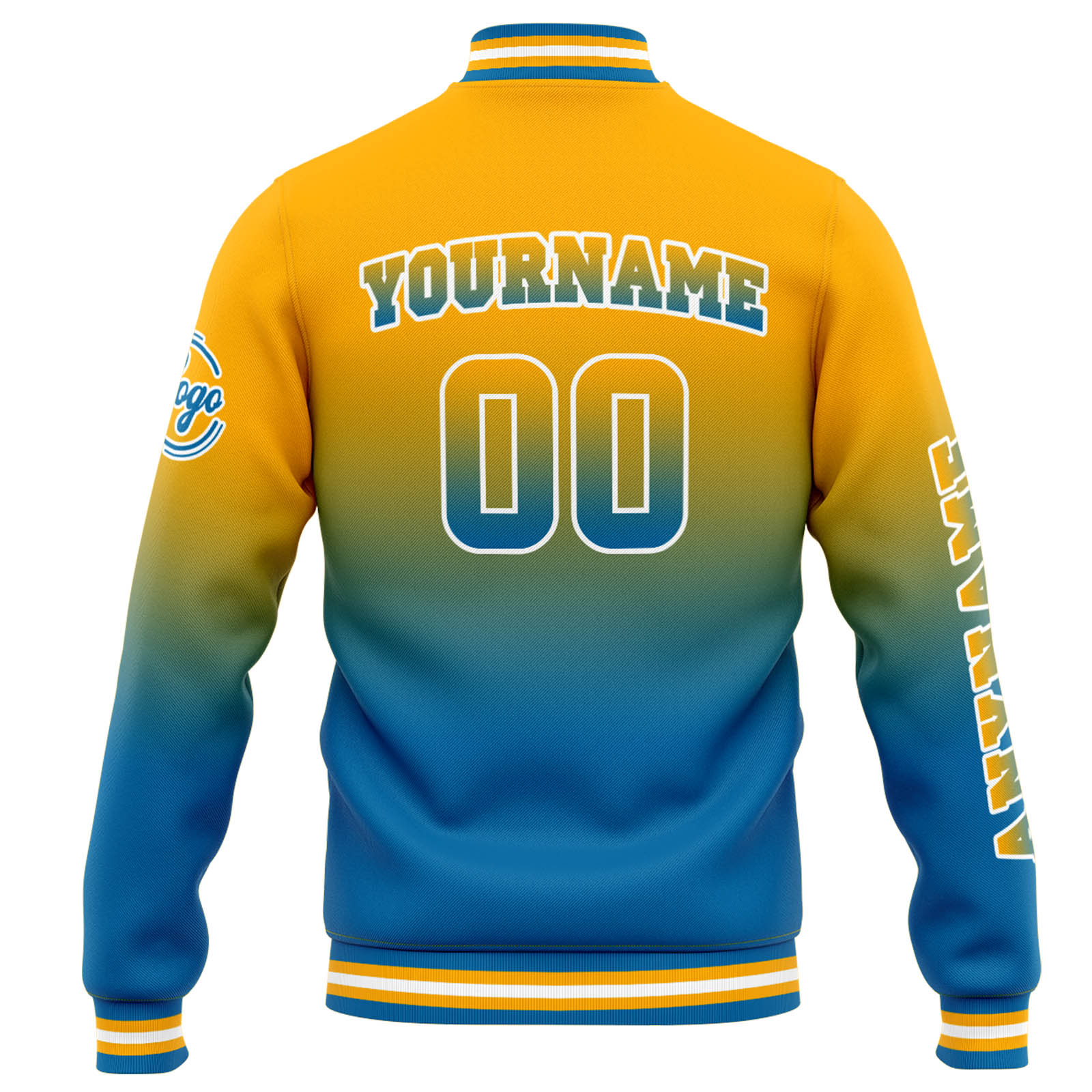 Custom Orange Blue Gradient Varsity Jacket for Men Women and Youth with Personalized Letterman Jacket 