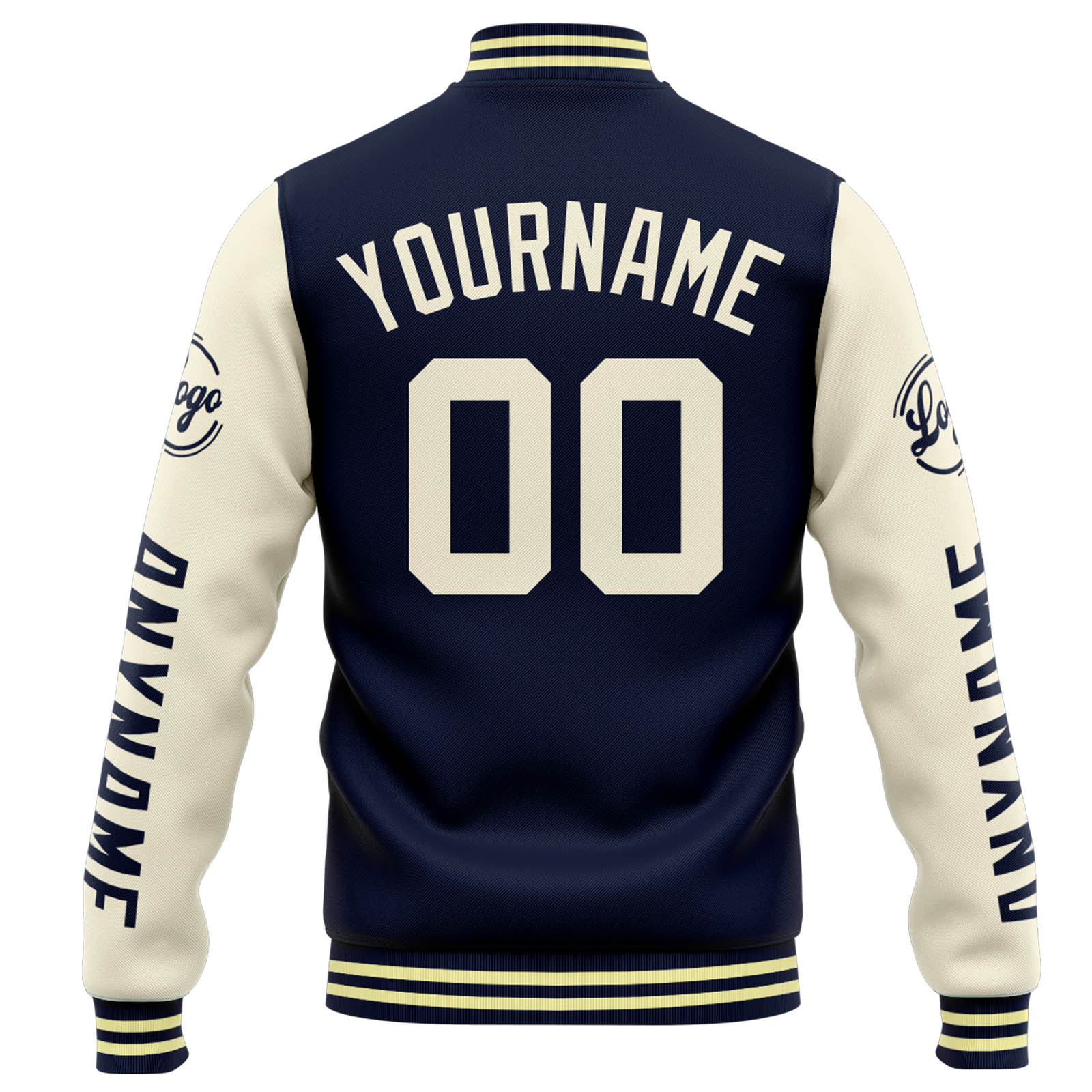 Custom Navy Cream Varsity Jacket for Men Women and Youth with Personalized Letterman Jacket 