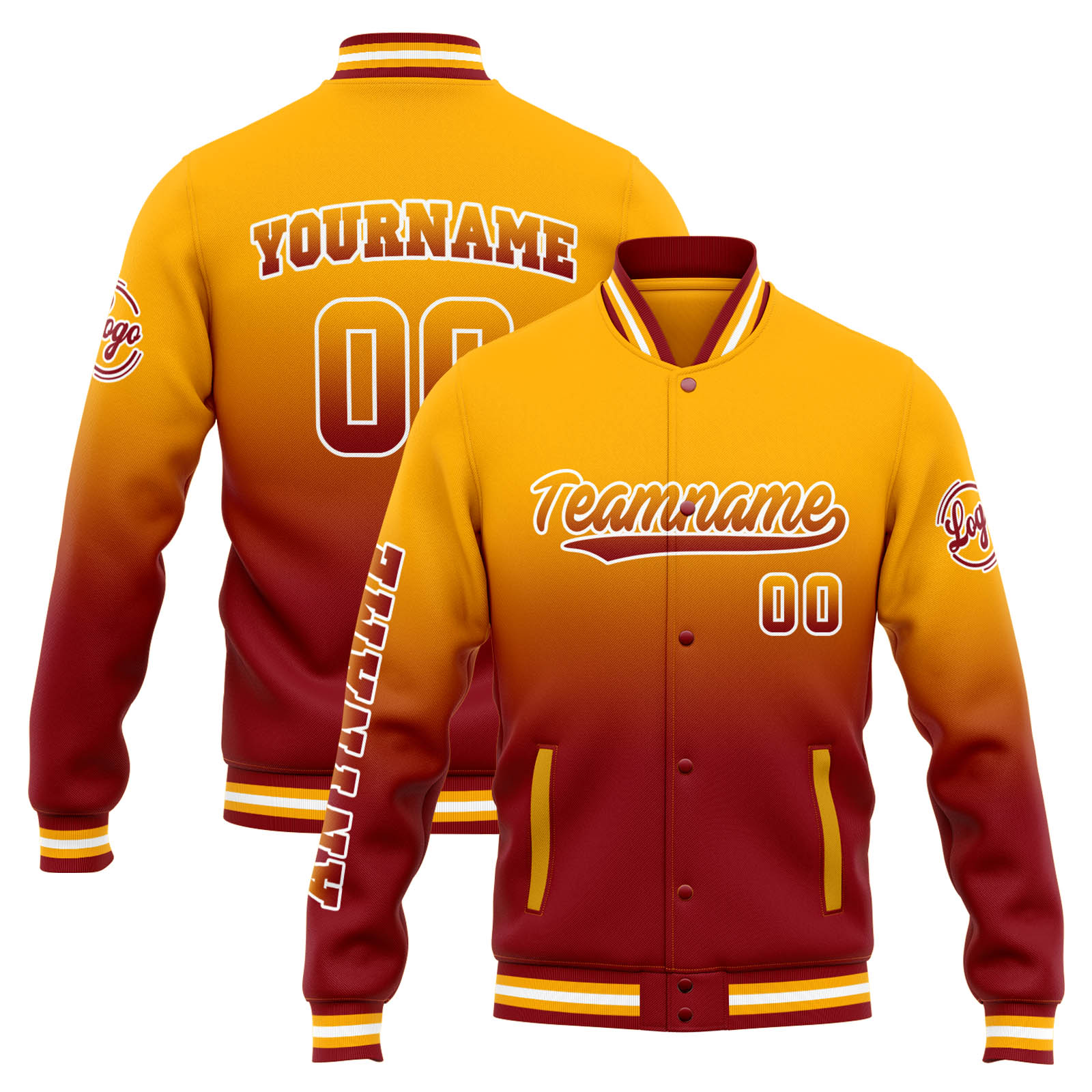 Custom Orange Red Gradient Varsity Jacket for Men Women and Youth with Personalized Letterman Jacket 