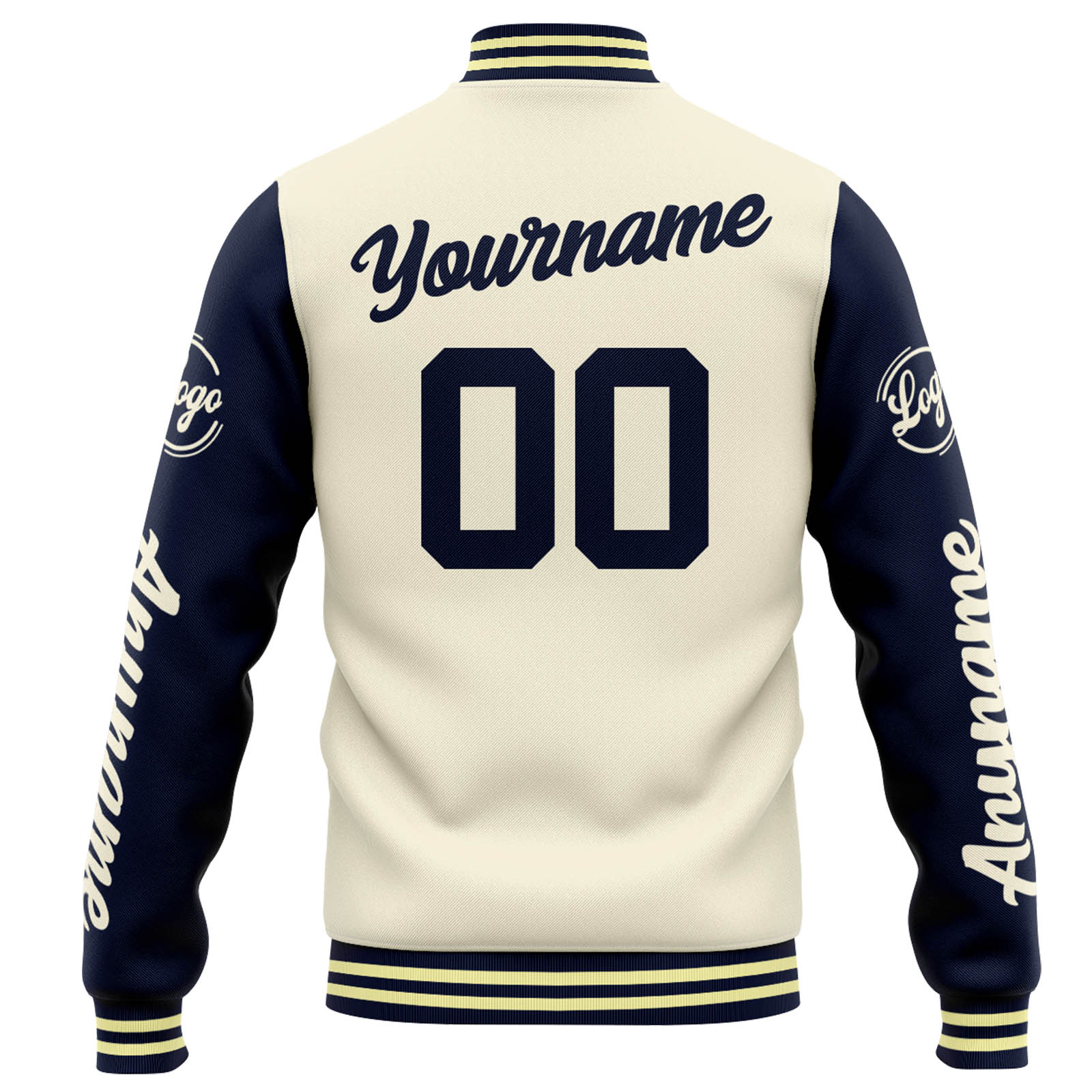 Custom Cream Navy Varsity Jacket for Men Women and Youth with Personalized Letterman Jacket 
