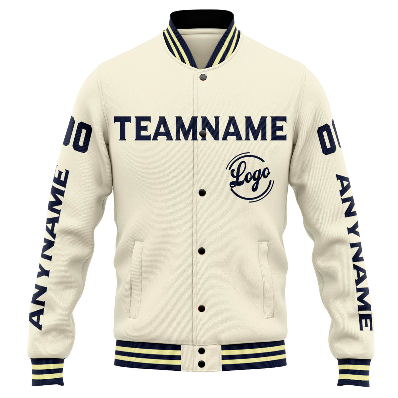 Custom Cream Navy Varsity Jacket for Men Women and Youth with Personalized Letterman Jacket 