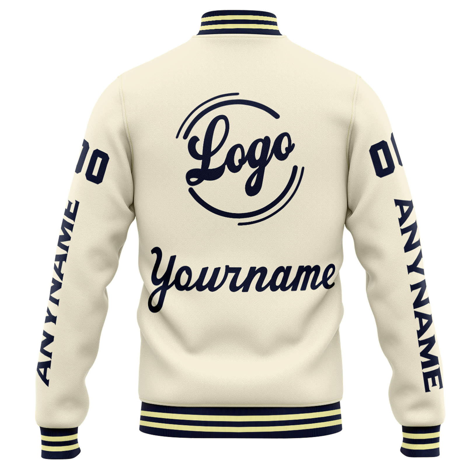 Custom Cream Navy Varsity Jacket for Men Women and Youth with Personalized Letterman Jacket 