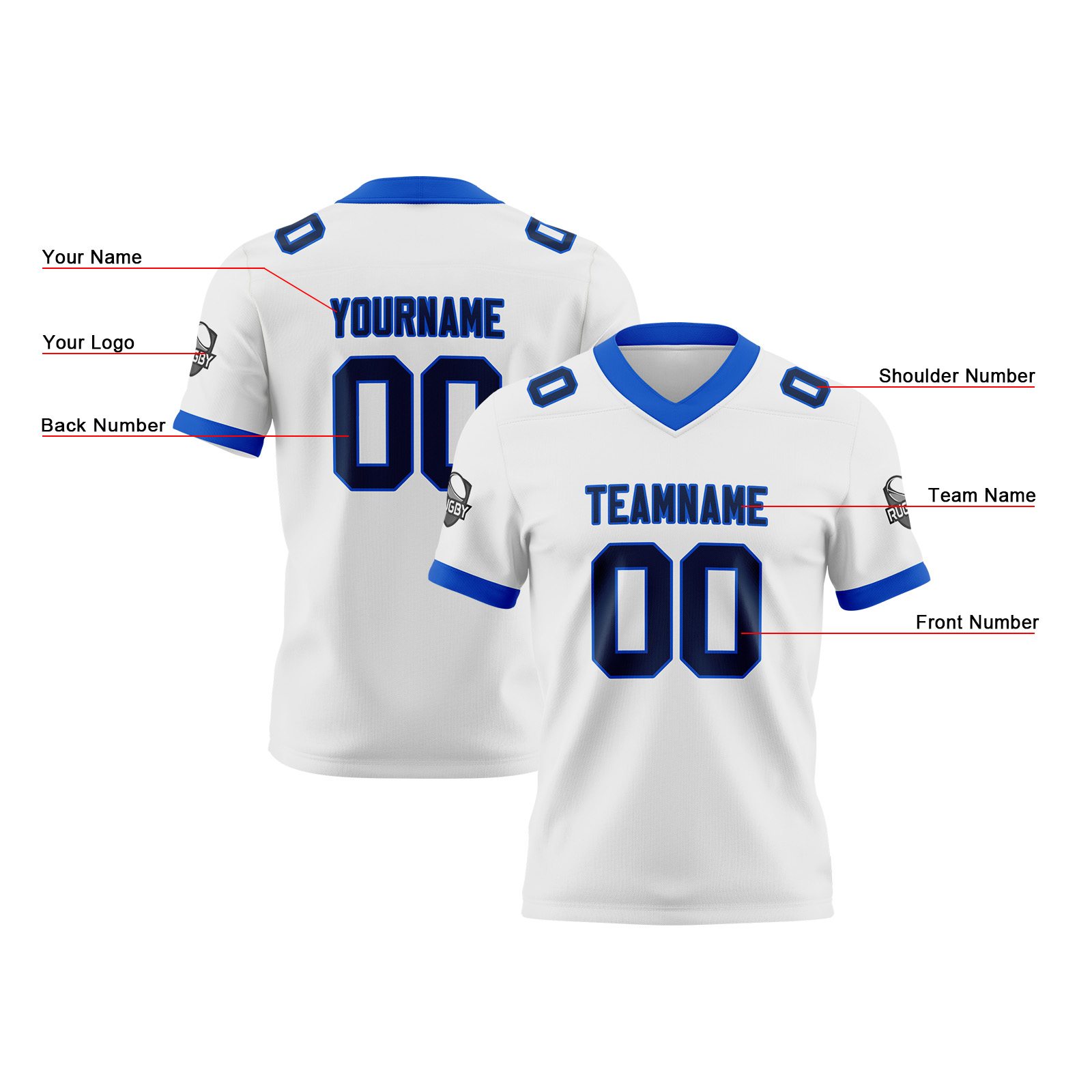 Custom White Navy Football Jersey Personalized Football Shirts for Men Printed Team Name Number Logo
