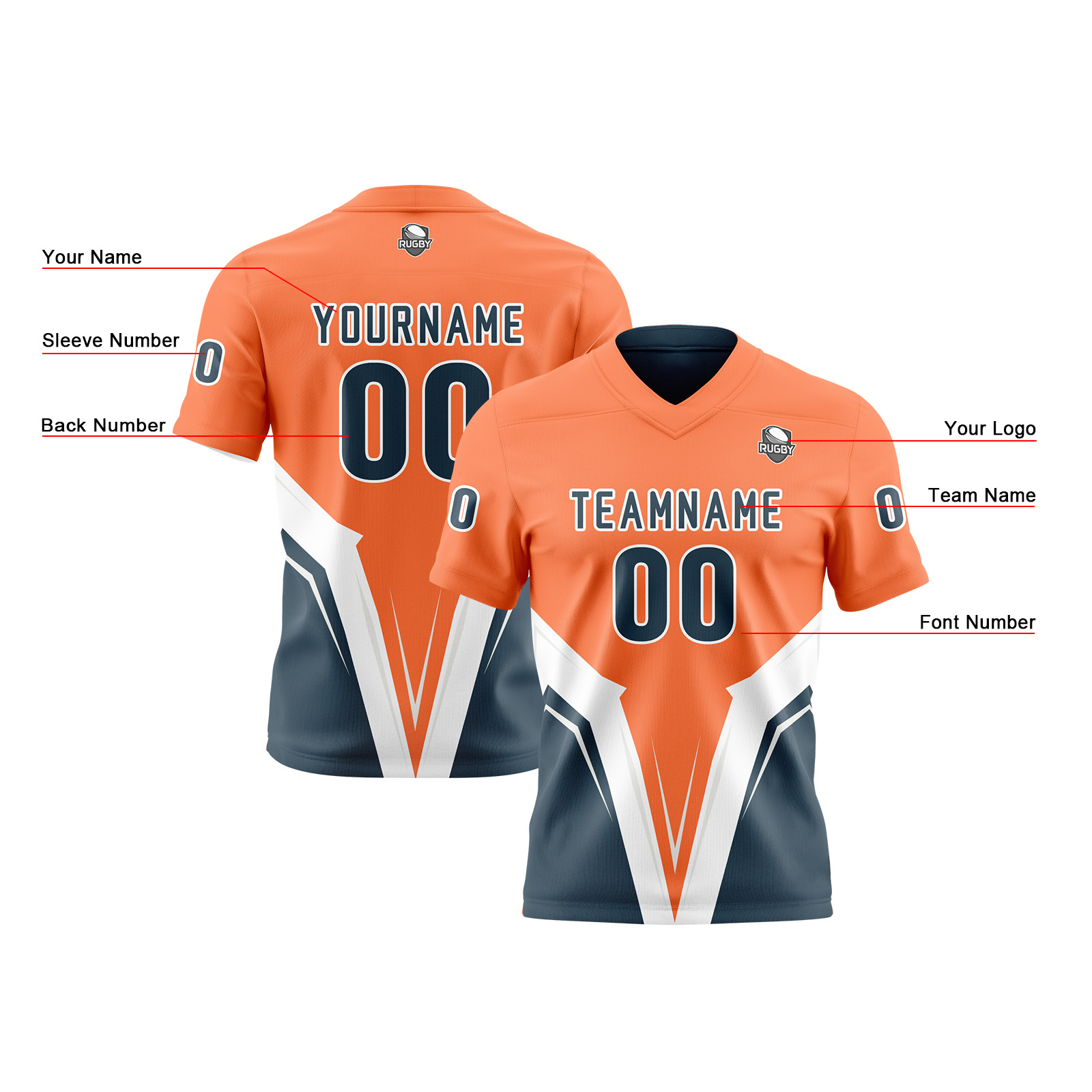 Custom Vibrant Orange Navy Blue Reversible Football Jersey Personalized Gradient Football Shirts for Men Printed Team Name Number Logo