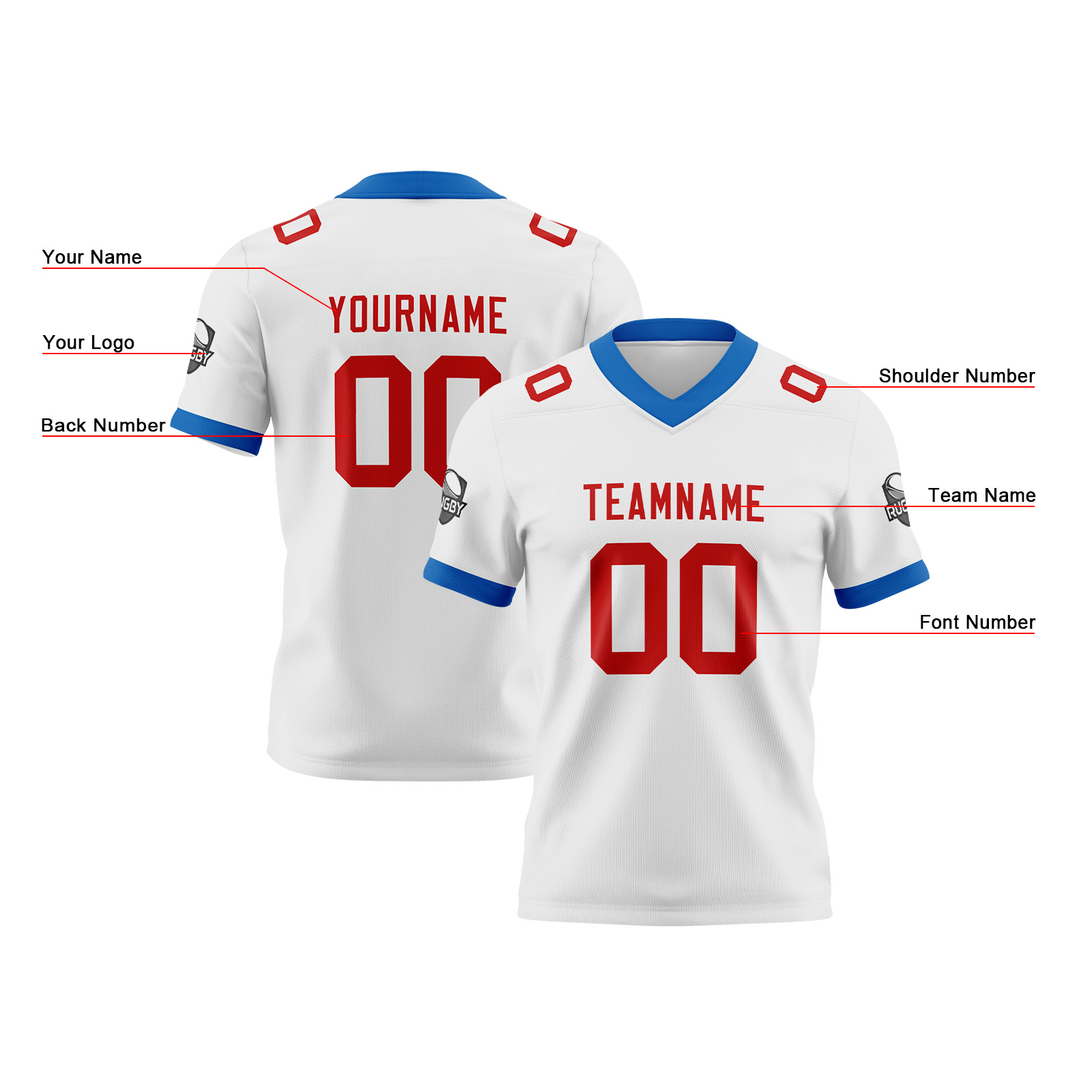 Custom White Red Football Jersey Personalized Football Shirts for Men Printed Team Name Number Logo
