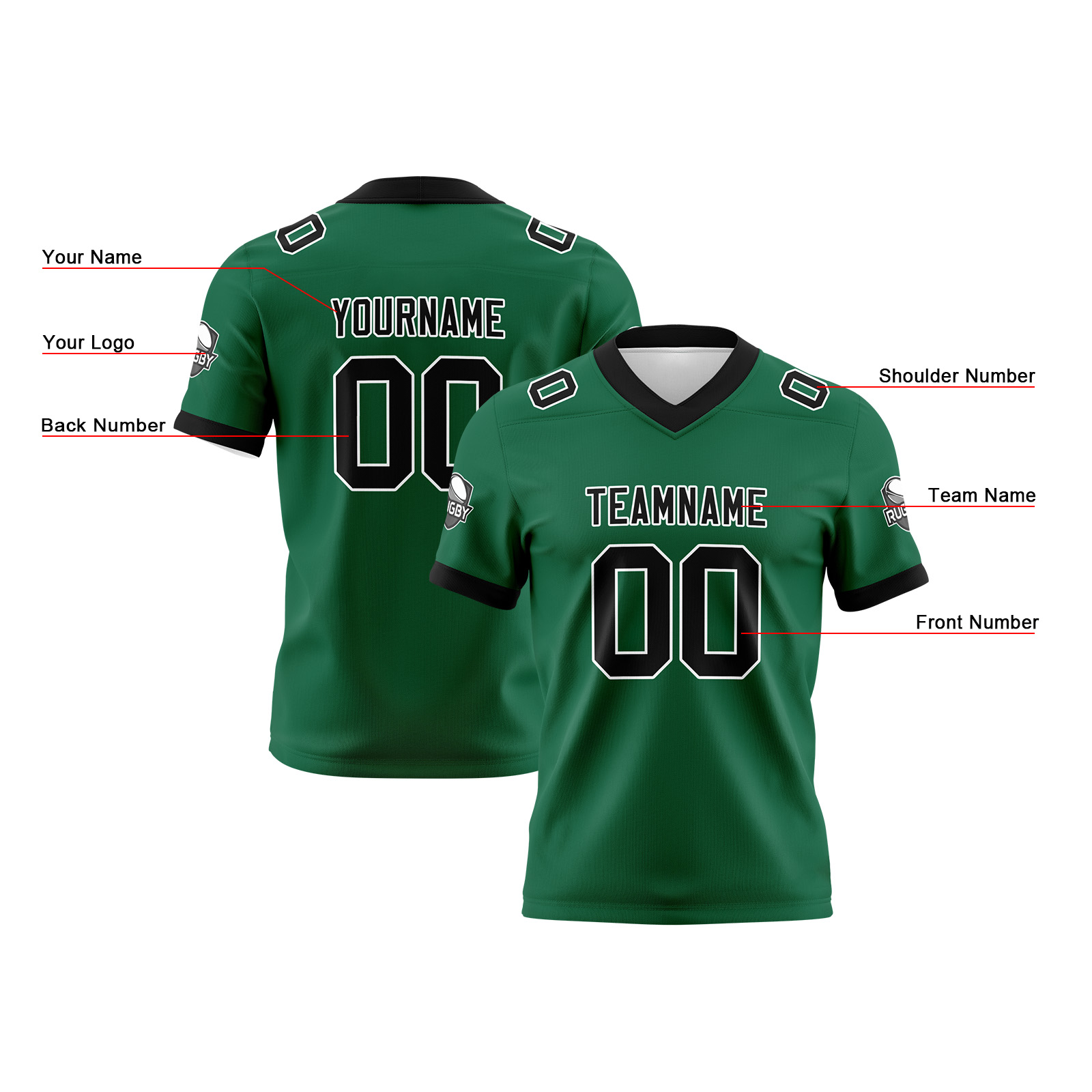 Custom Green Black Football Jersey Personalized Football Shirts for Men Printed Team Name Number Logo