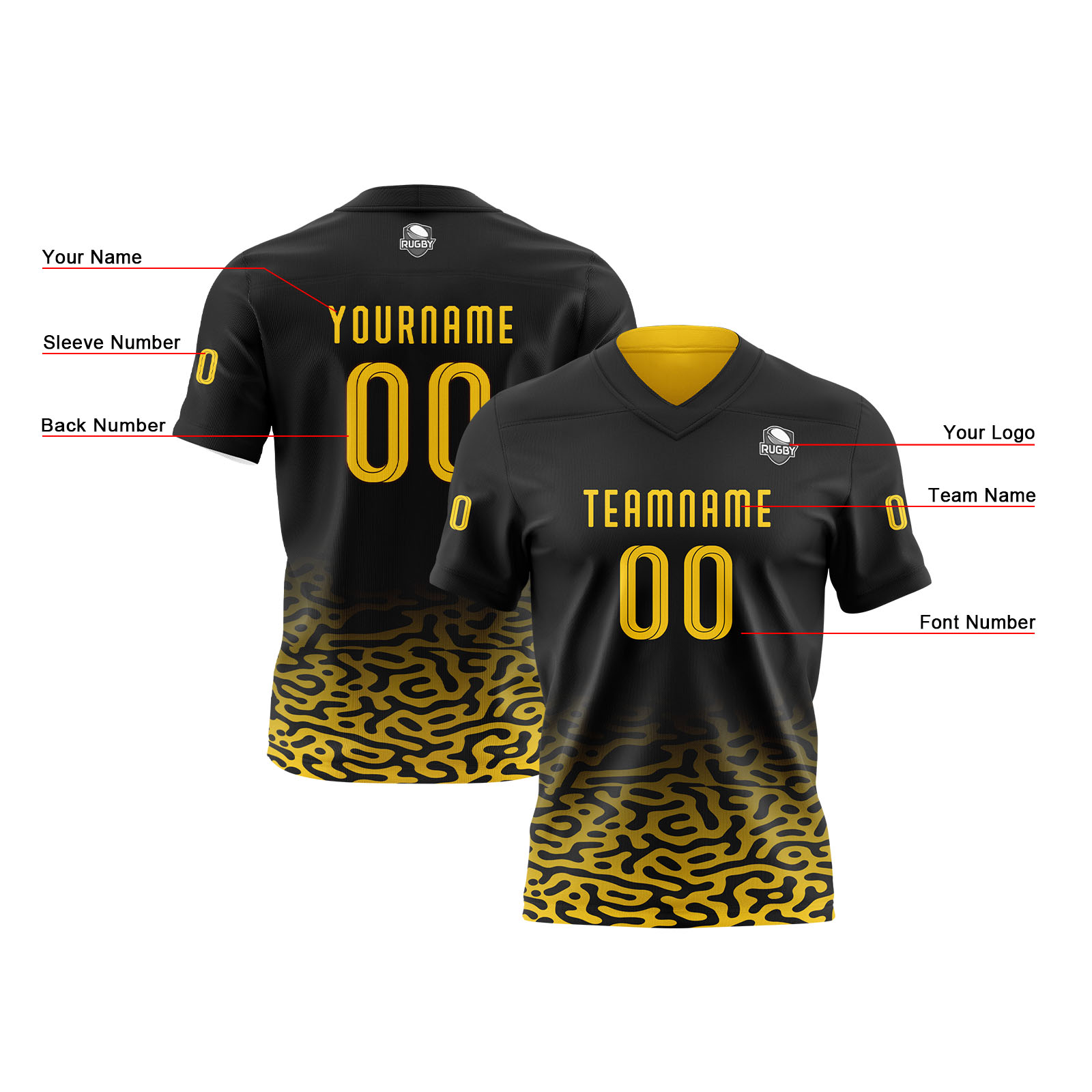 Custom Black Yellow Reversible Football Jersey Personalized Gradient Football Shirts for Men Printed Team Name Number Logo
