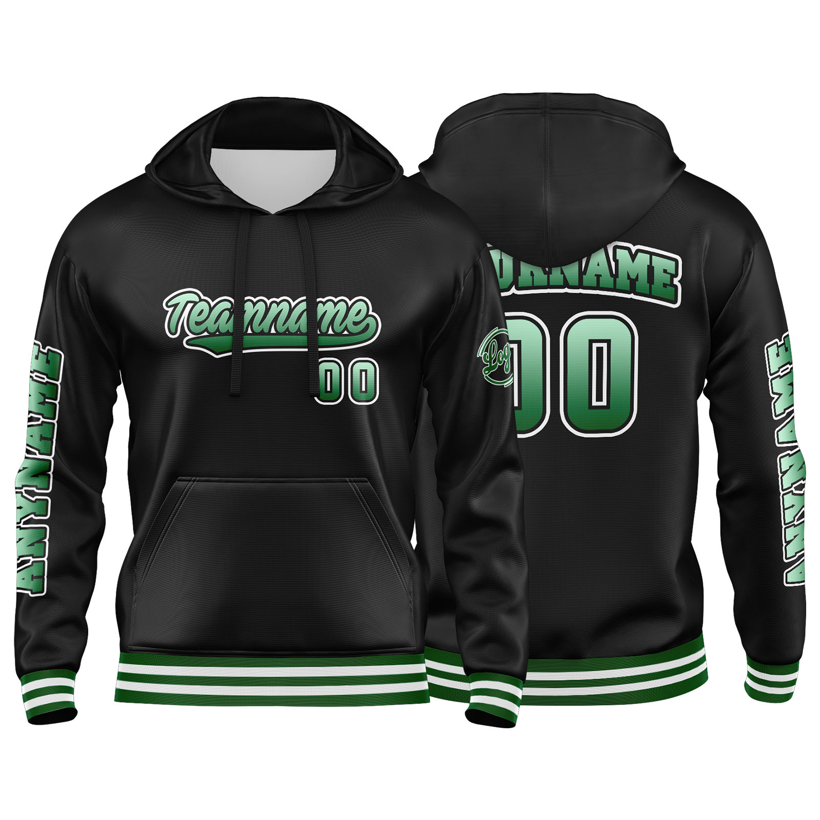 Custom Green Black Hoodie Personalized Mens Pullover Hoodie Printed Team Name Number Logo for Women