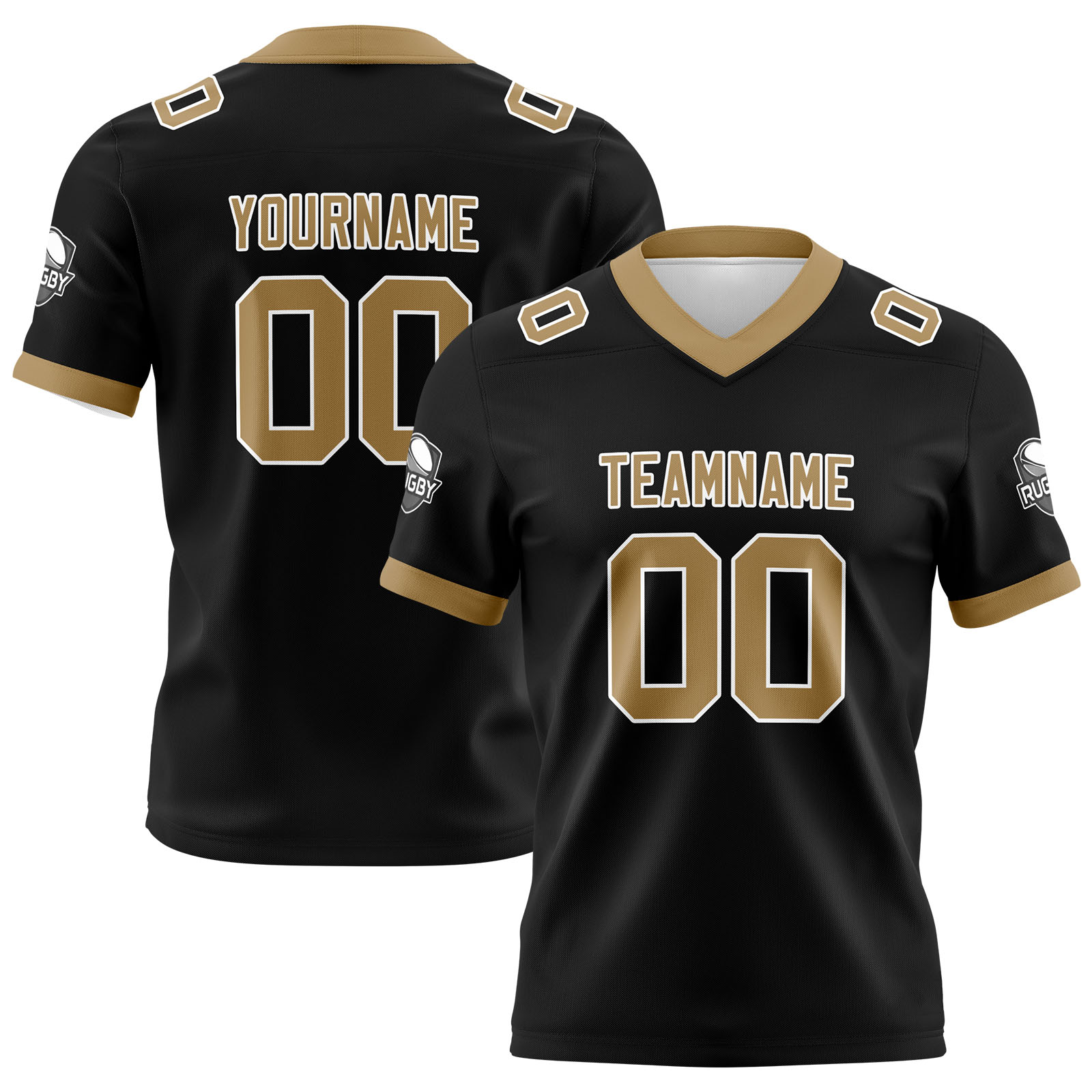 Custom Black Old Gold Football Jersey Personalized Football Shirts for Men Printed Team Name Number Logo