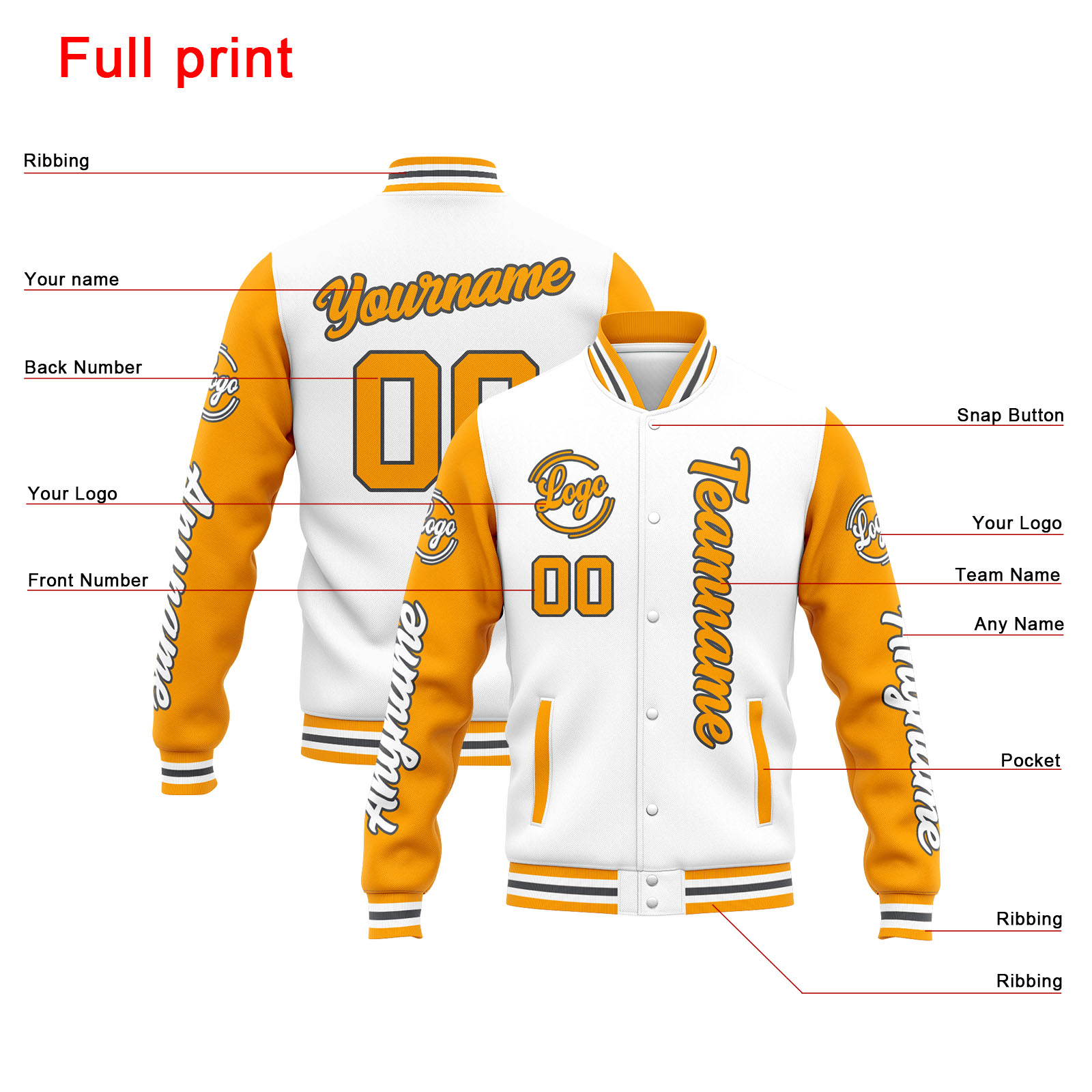 Custom White Yellow Varsity Jacket for Men Women and Youth with Personalized Letterman Jacket 