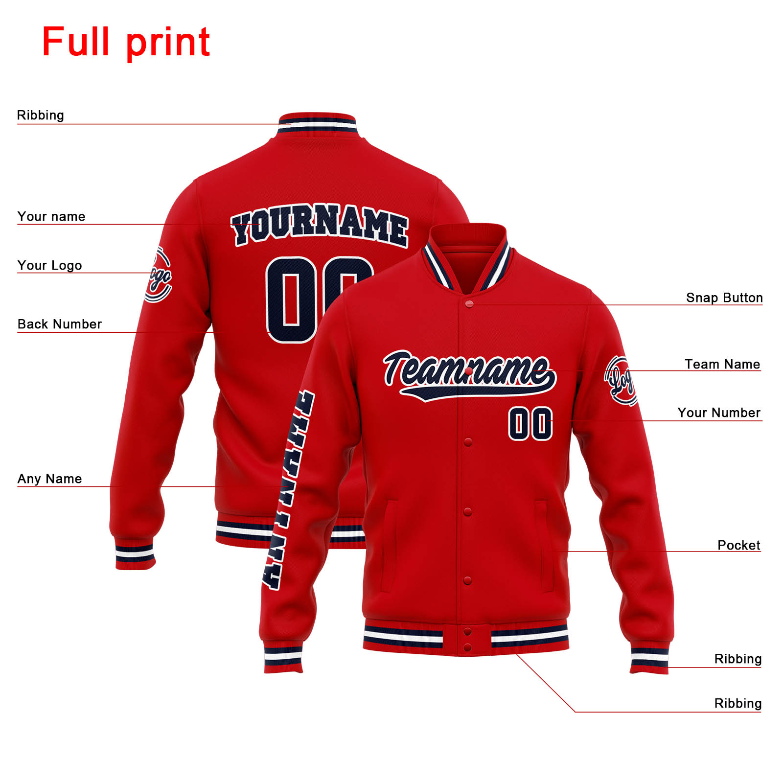 Custom Red Navy Varsity Jacket for Men Women and Youth with Personalized Letterman Jacket 