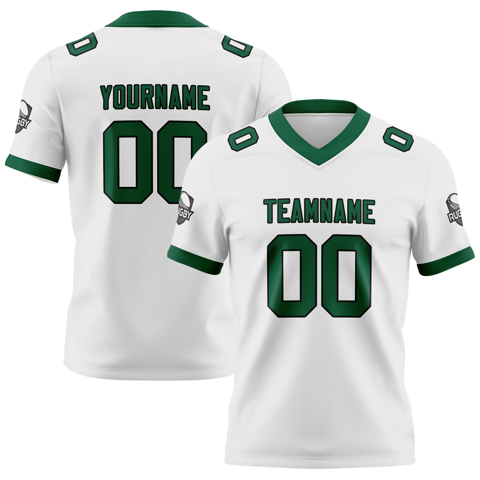 Custom White Green Football Jersey Personalized Football Shirts for Men Printed Team Name Number Logo